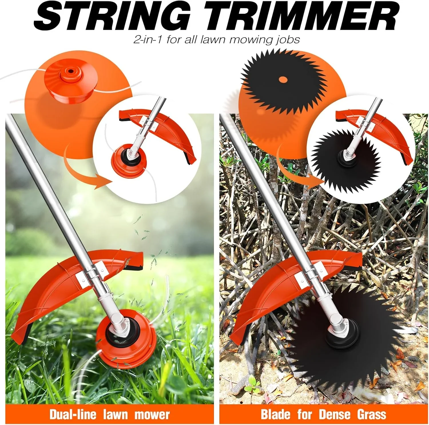 Zhixing 52CC 2-stroke 3-in-1 petrol lawn mower hedge trimmer, multifunctional garden pruning tool with weeder head + hedge blade, powerful lawn and tree trimmer, home gardening care machine