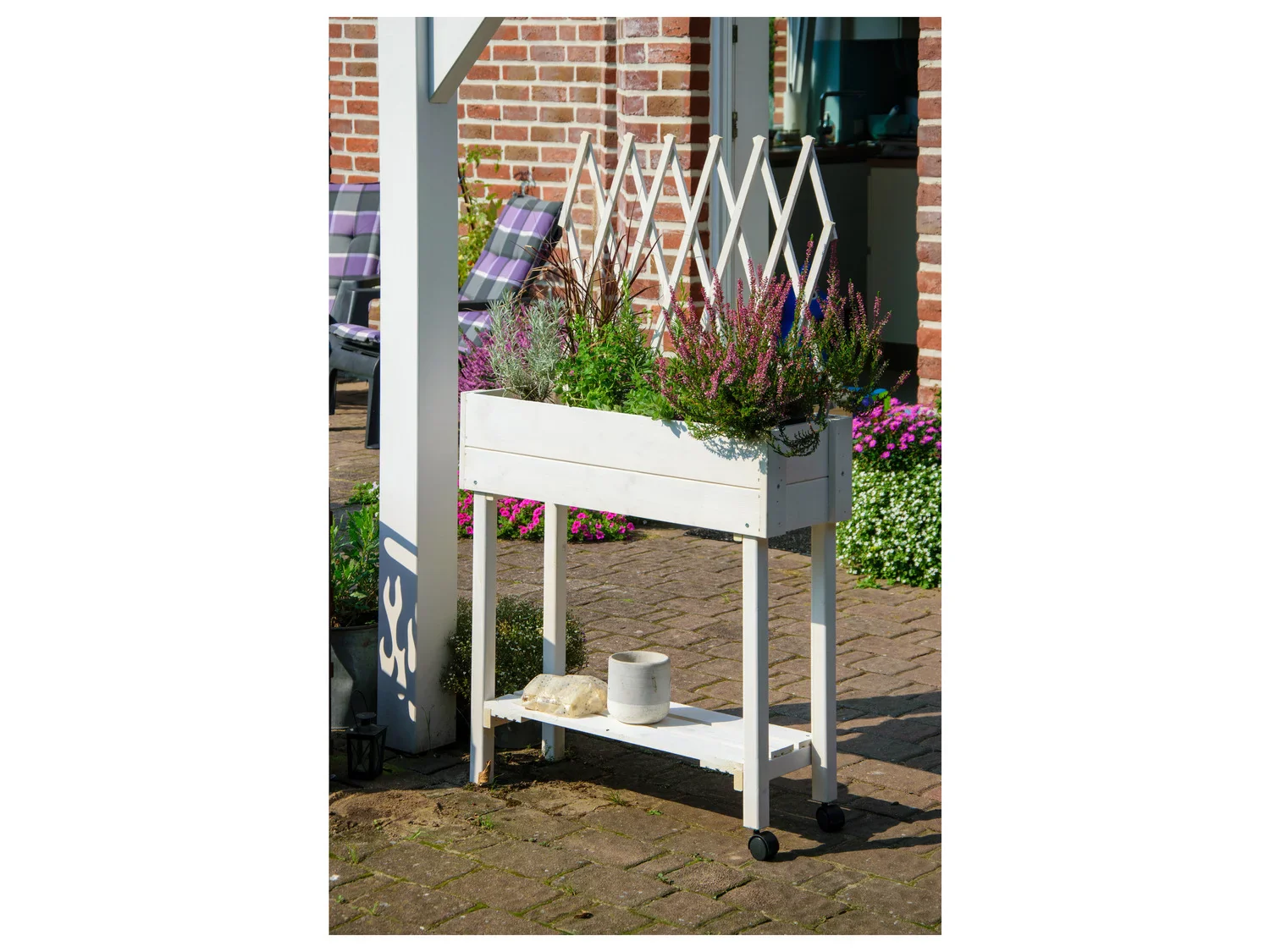 dobar Jardinire surleve  roulettes avec treillis, L 79 x l 28,5 x H130 cm