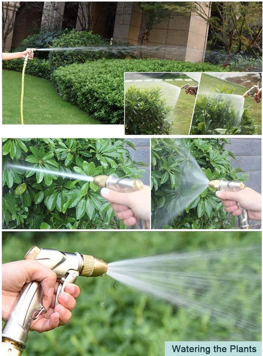ESOW Garden Hose Nozzle Heavy Duty Metal, Full Brass Pistol Grip 4 Patterns
