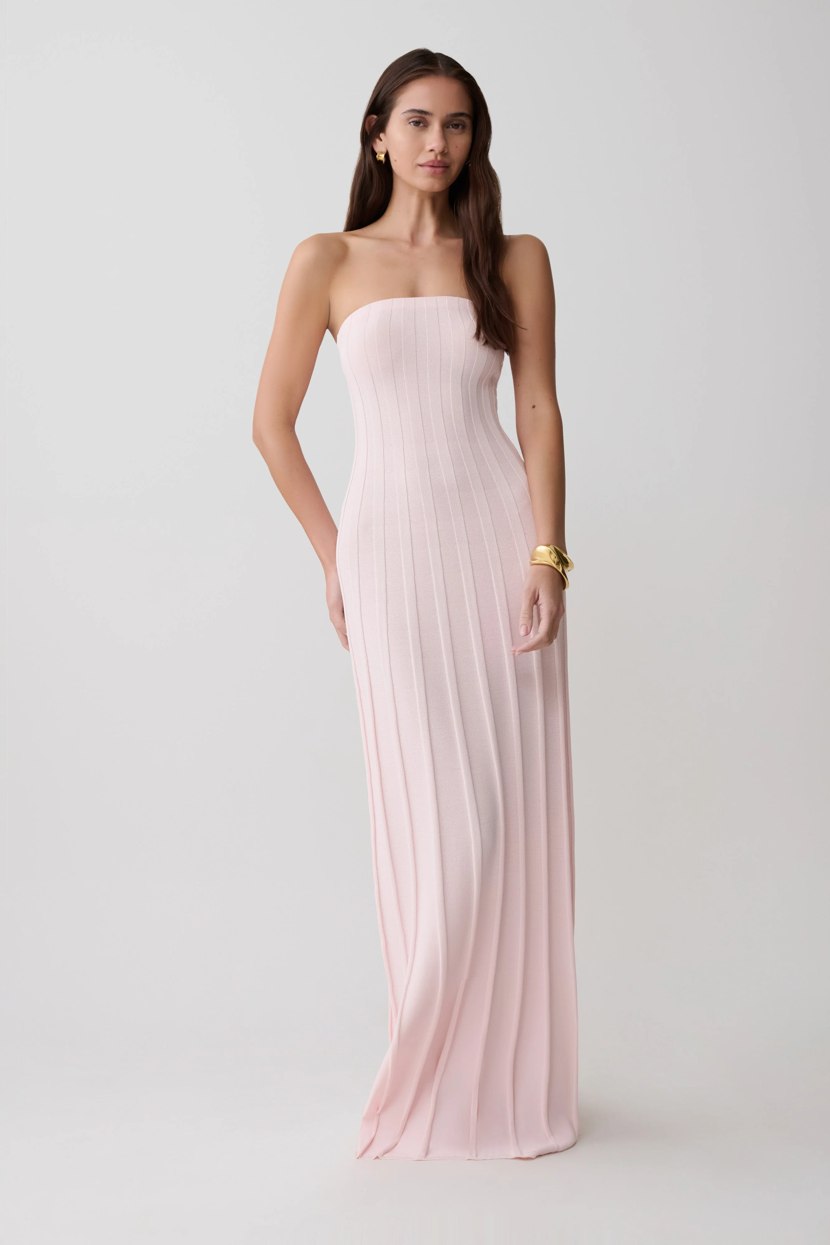 Pia Ribbed Strapless Maxi Dress - Baby Pink