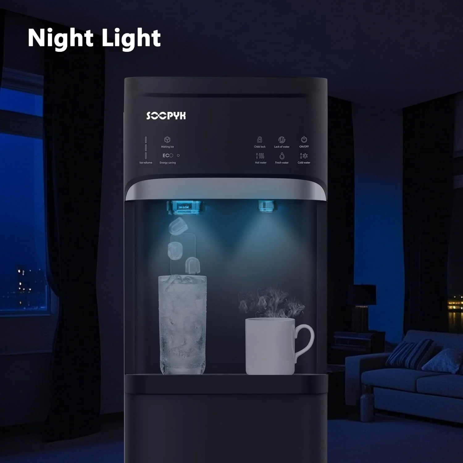 3 in 1 Hot and Cold Water Dispenser with Ice Maker Bottom Load for 3 or 5 Gallon Bottle 22lbs Daily Capacity Bullet-Shaped Ice, Black(Black) - Image 10