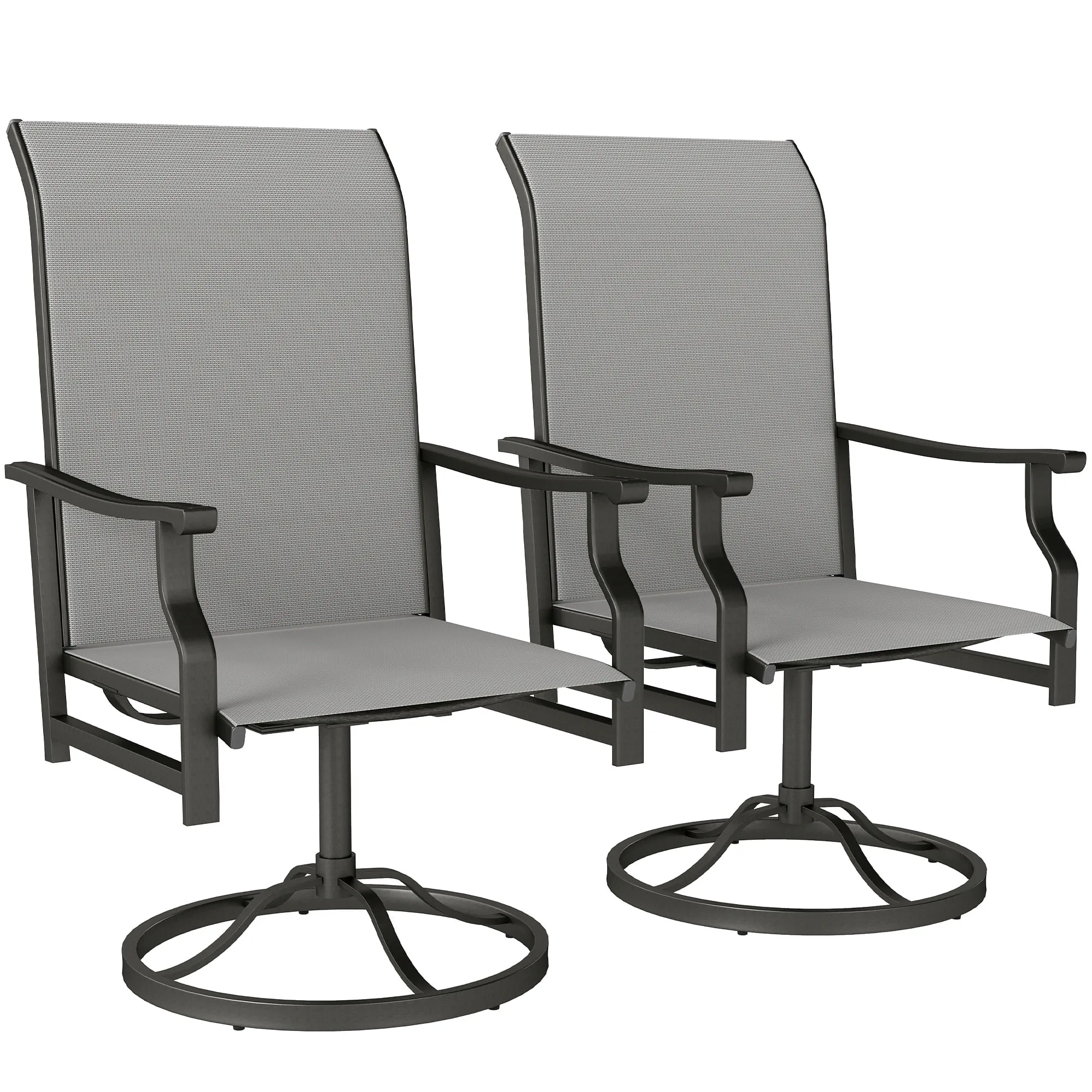 Outsunny Patio Swivel Chair Set of 2, Swivel Rocker with High Back, Grey