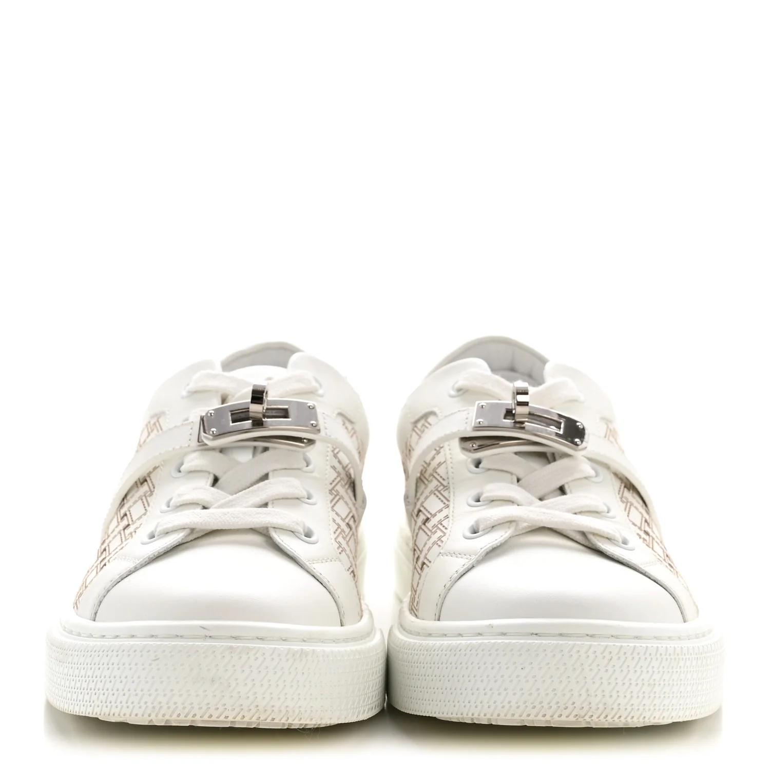 Calfskin Perforated Mosaic Day Sneakers 37.5 White