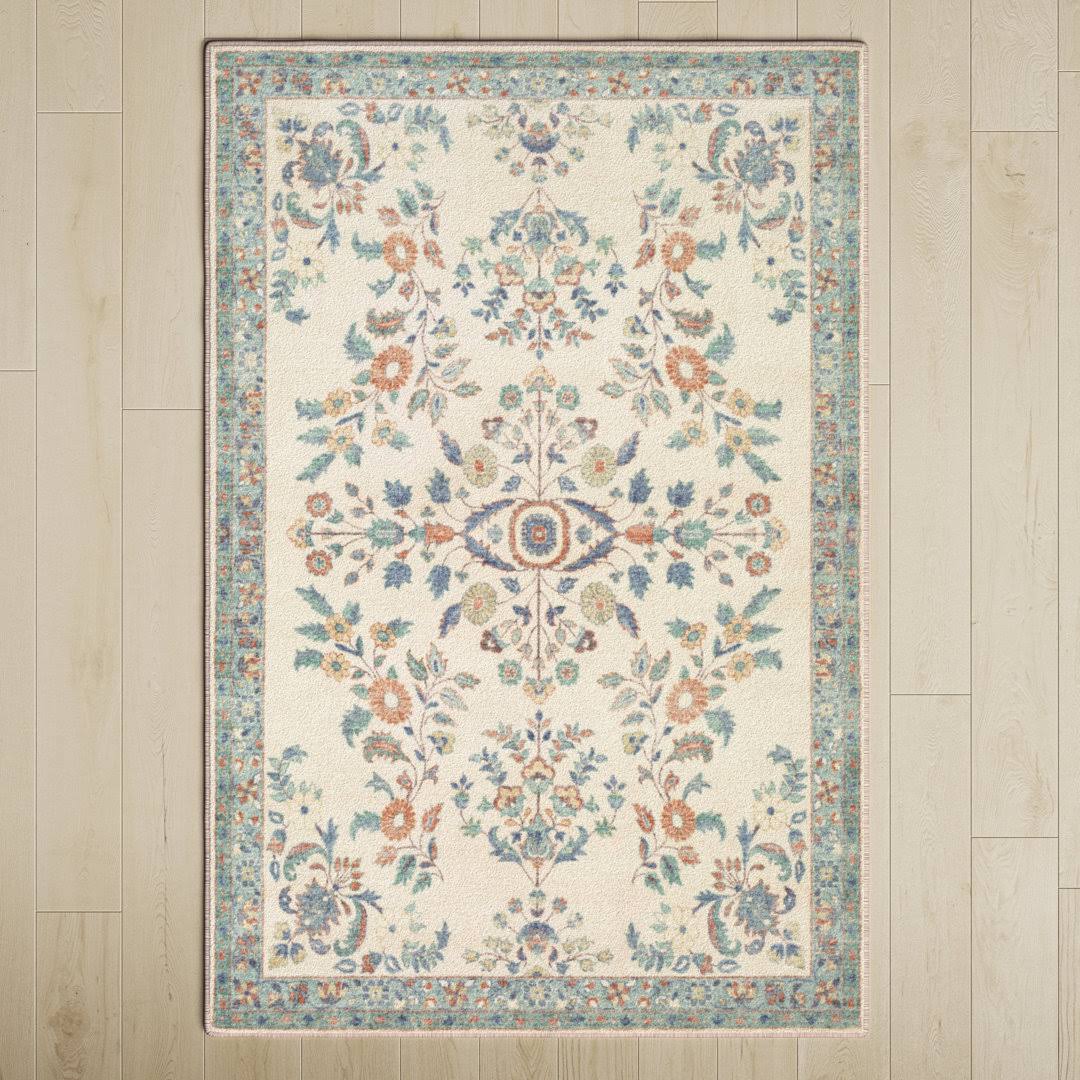 Berger Floral Cream/Burnt Orange/Blue/Sage/Wheat/Green Area Rug Birch Lane Rug Size: Rectangle 5'3