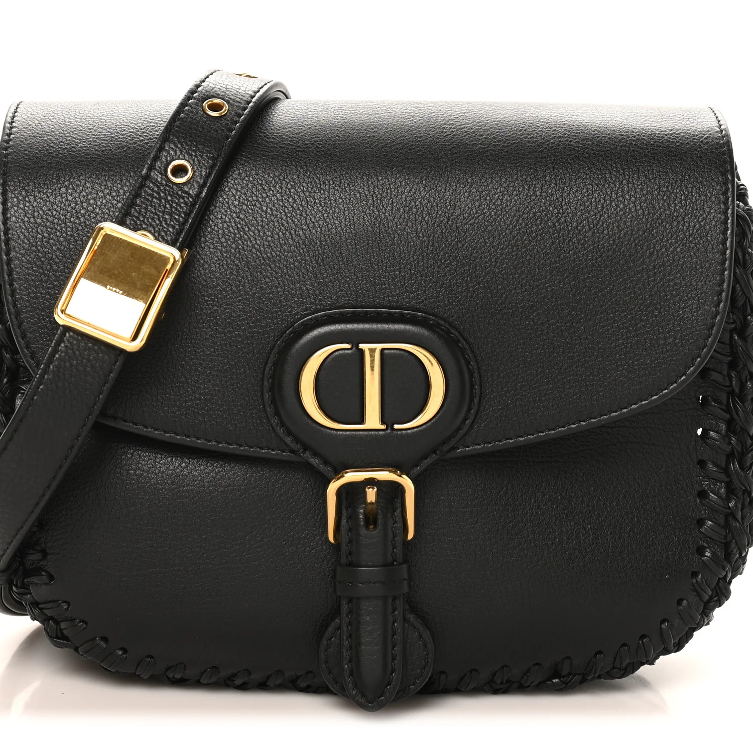 Grained Calfskin Medium Whipstitched Bobby Bag Black