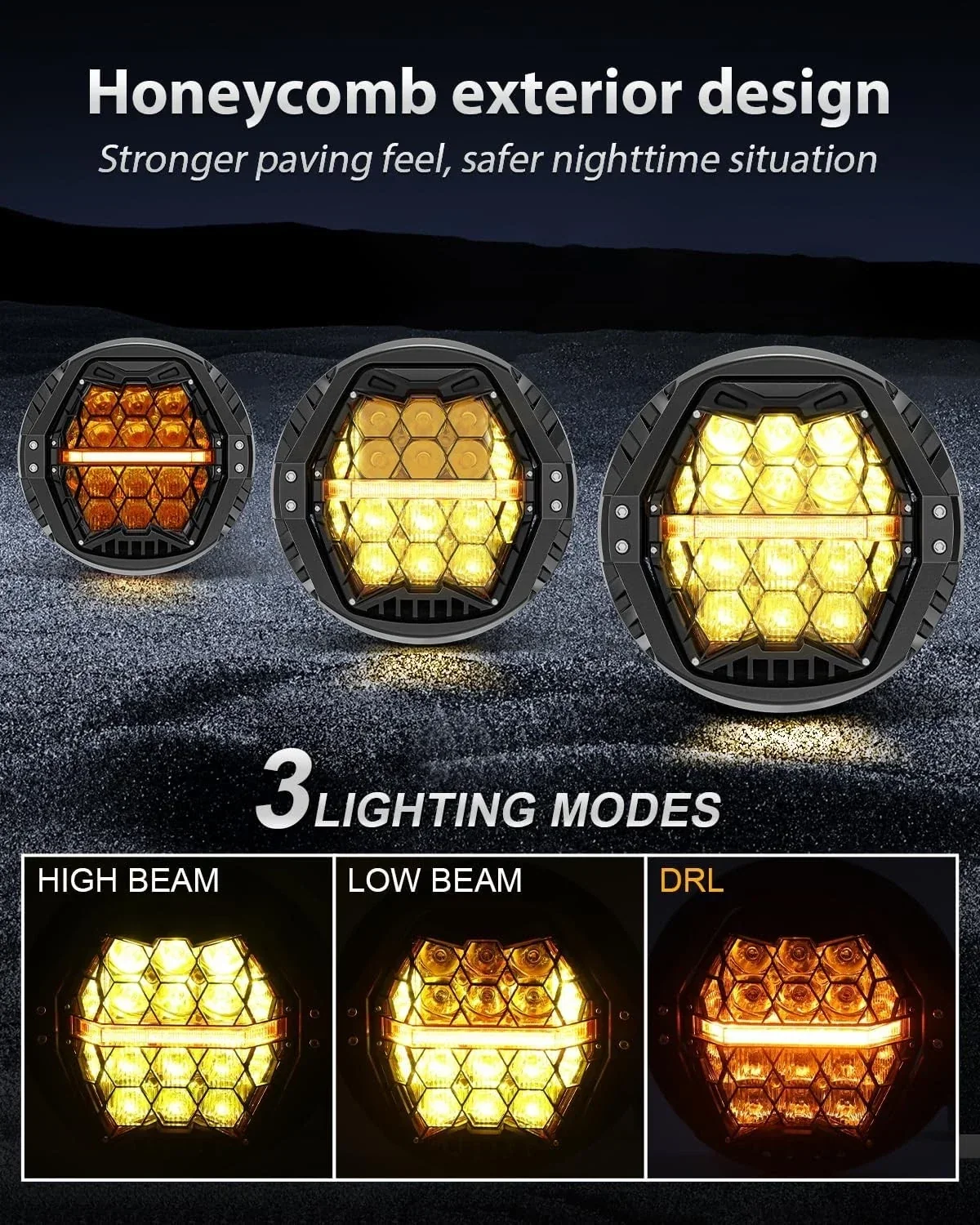 7 Inch 120W DOT Motorcycle LED Headlight Assembly with Amber DRL & Honeycomb Design (Hi/Lo Beam) for 2001-2006 Fat Boy EFI FLSTFI