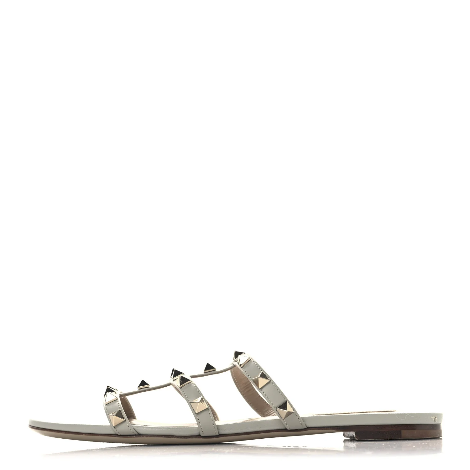 Nappa Rockstud Caged Flat Slide Sandals 38 Grey