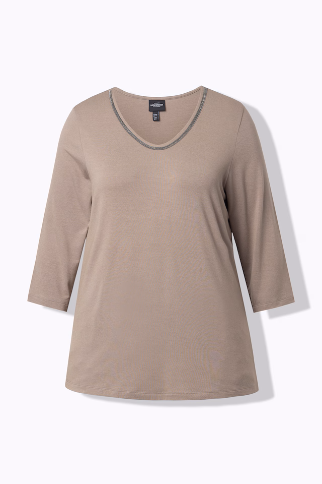 Rhinestone Neck 3/4 Sleeve Tee