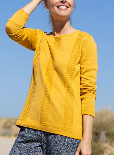 Pull femme maille jersey jaune