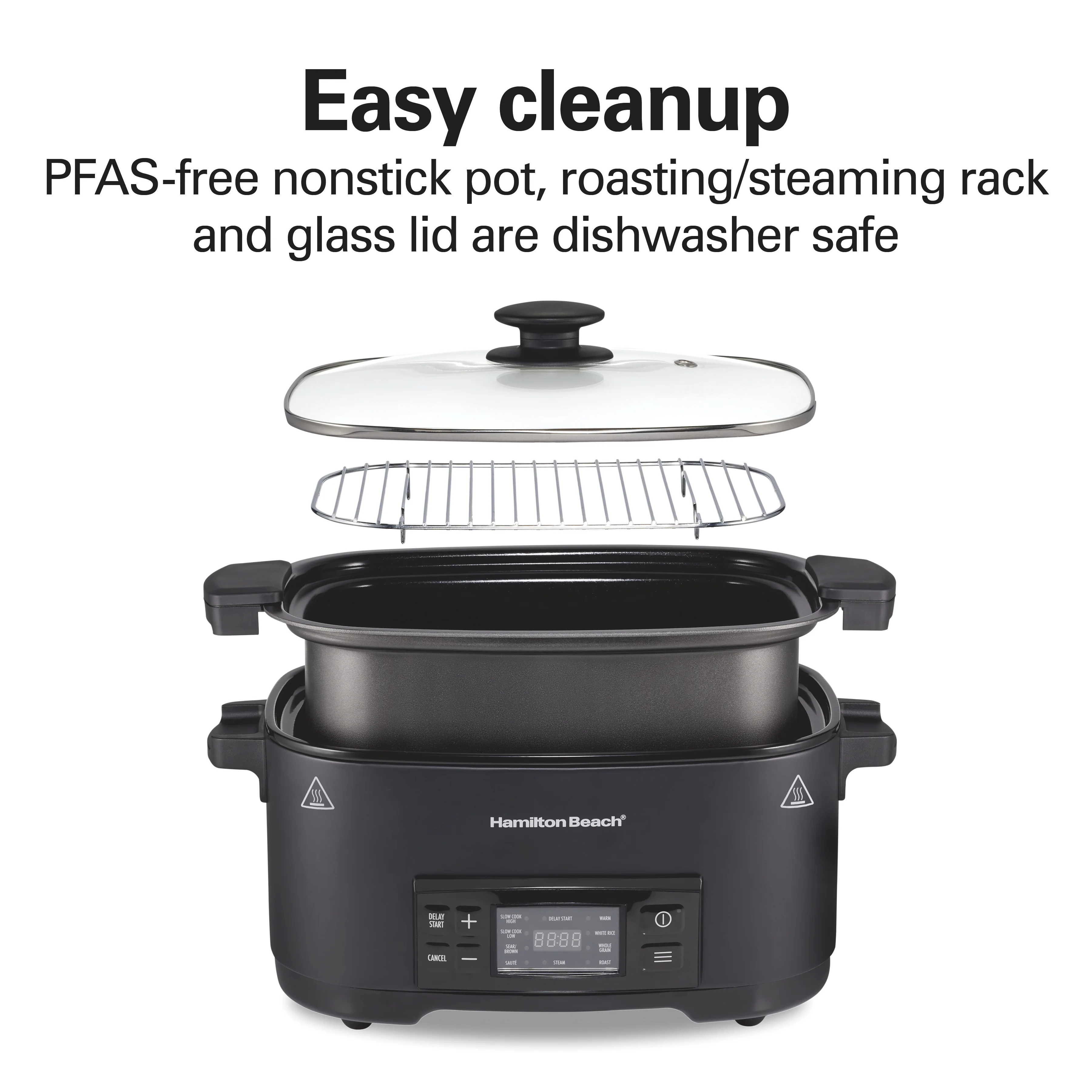 9-in-1 Multi Cooker, 6 Qt Searing Slow Cooker, Nonstick Aluminum Crock with Removable Pot, Black(Black) - Image 8