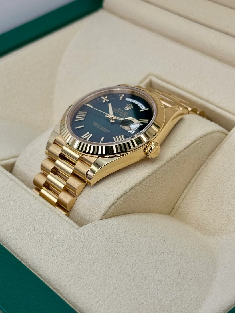 [Super Clone]RLX  Yellow Gold President Day Date 40mm Green Roman Ombre Dial - 228238【Super Clone】