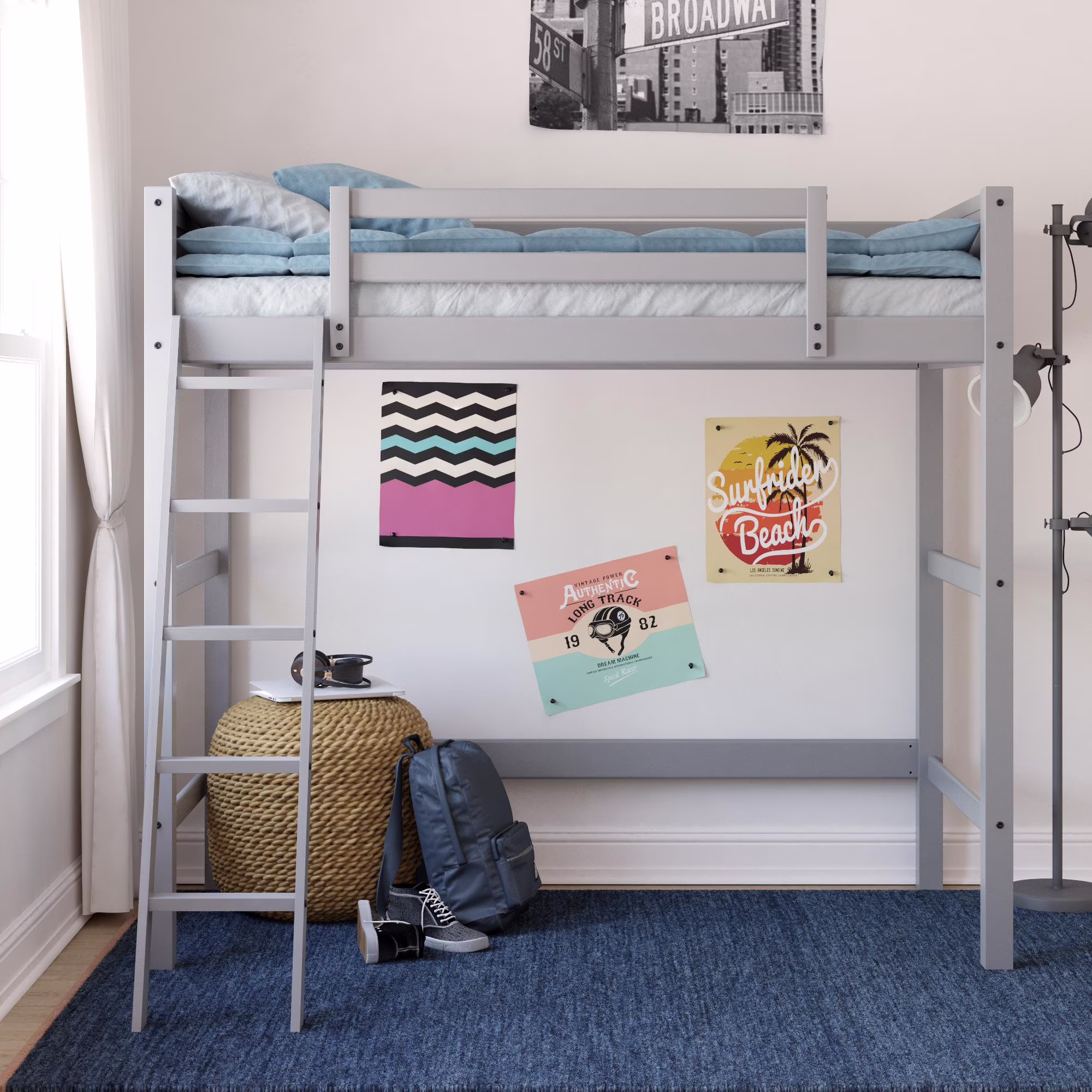 Your Zone Kiarah Twin Loft Bed with Ladder, White