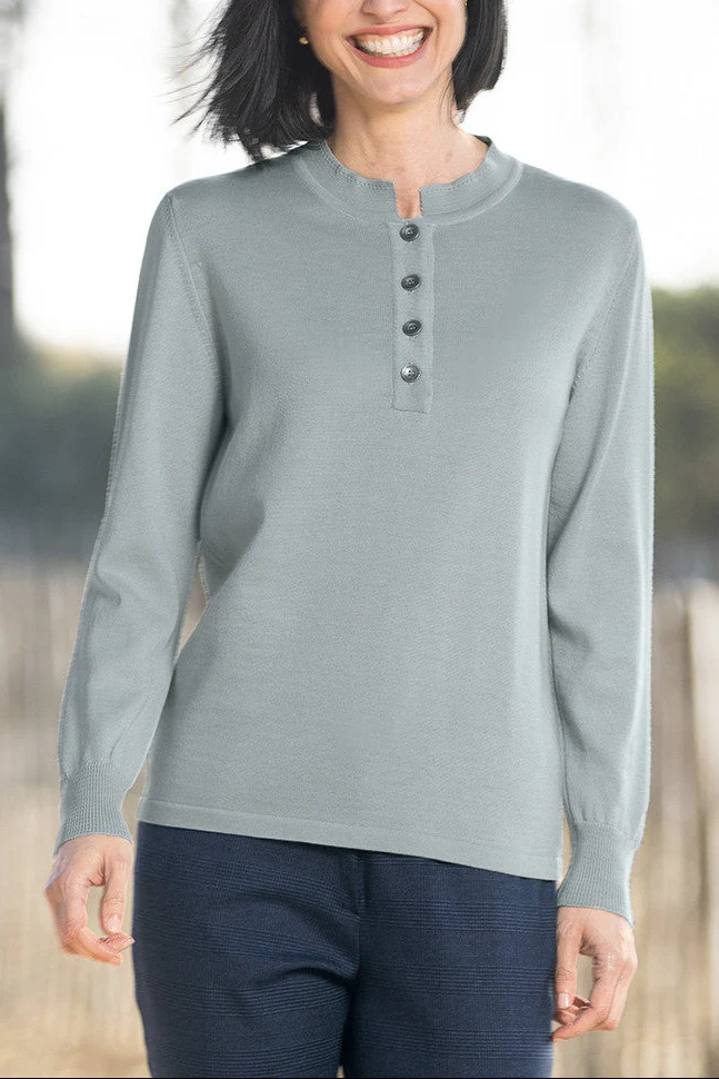 Pull laine fine mérinos femme col montant - VERT CELADON