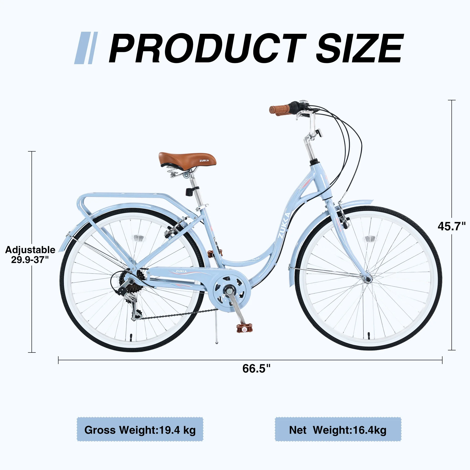 26" Cruiser Bike, 7 Speed Bicycle Hybrid Bikes for Women Girls Ladies, Arctic(Arctic) - Image 9
