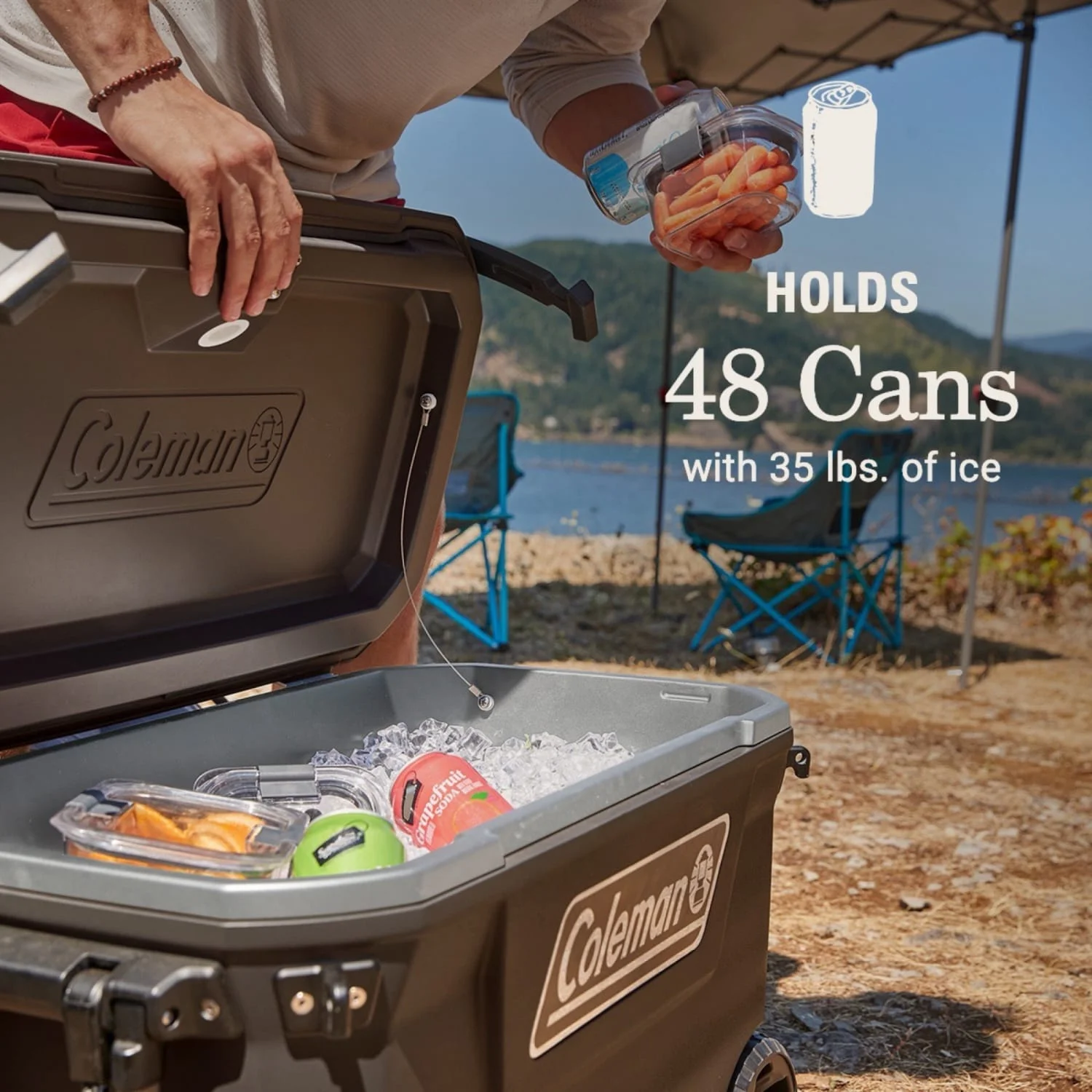 Convoy Series 65-Quart Hard Cooler with Wheels, up to 48 Cans, Brown Walnut Color(Walnut) - Image 7