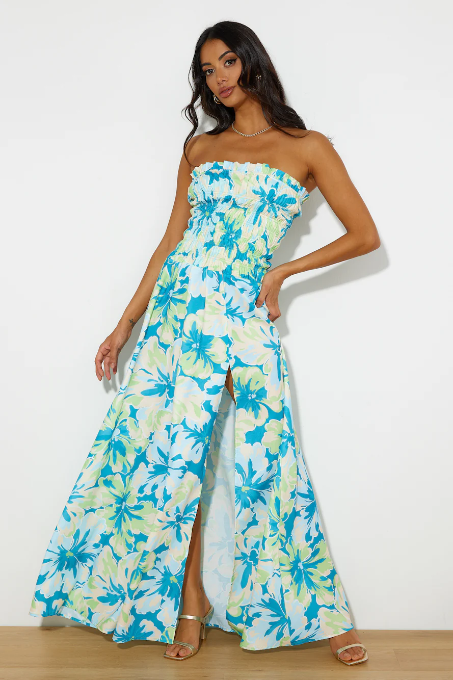 RUNAWAY Rylee Maxi Dress Teal Floral