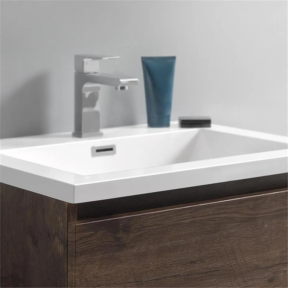 Lazzaro 24" Rosewood Free Standing Modern Bathroom Cabinet w/ Integrated Sink(Brown) - Image 8