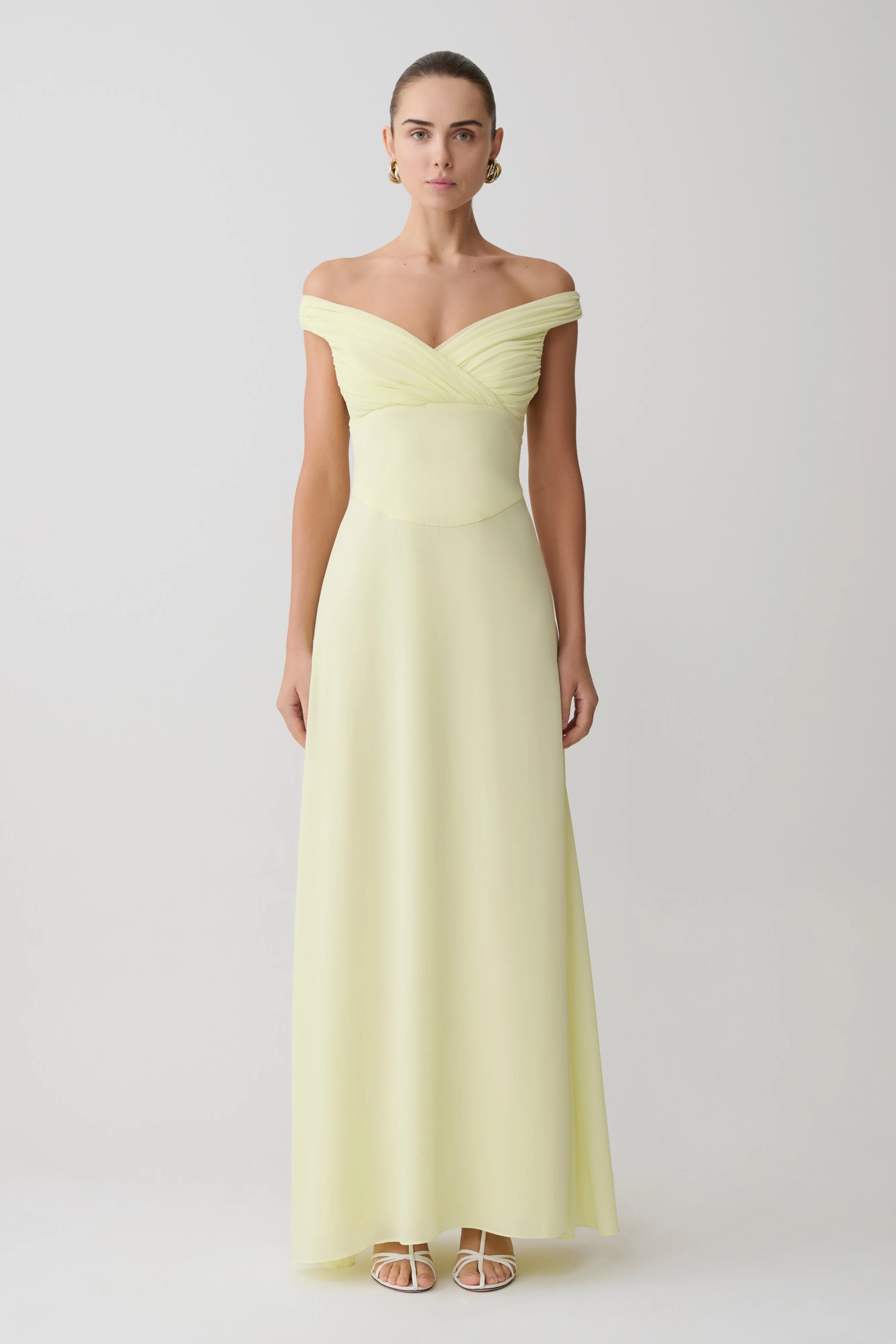 Mabel Off Shoulder Chiffon Maxi Dress - Lemon