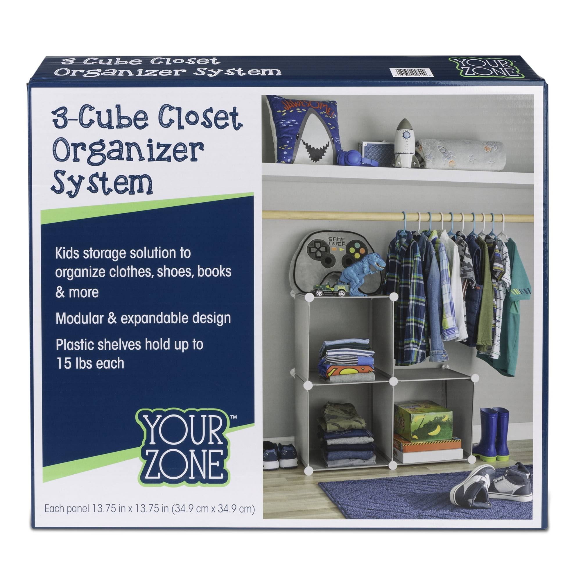 Your Zone Easy to Assemble 3 Cube Kid's Room Closet Organizer - Silver - 13.75 x 13.75 in