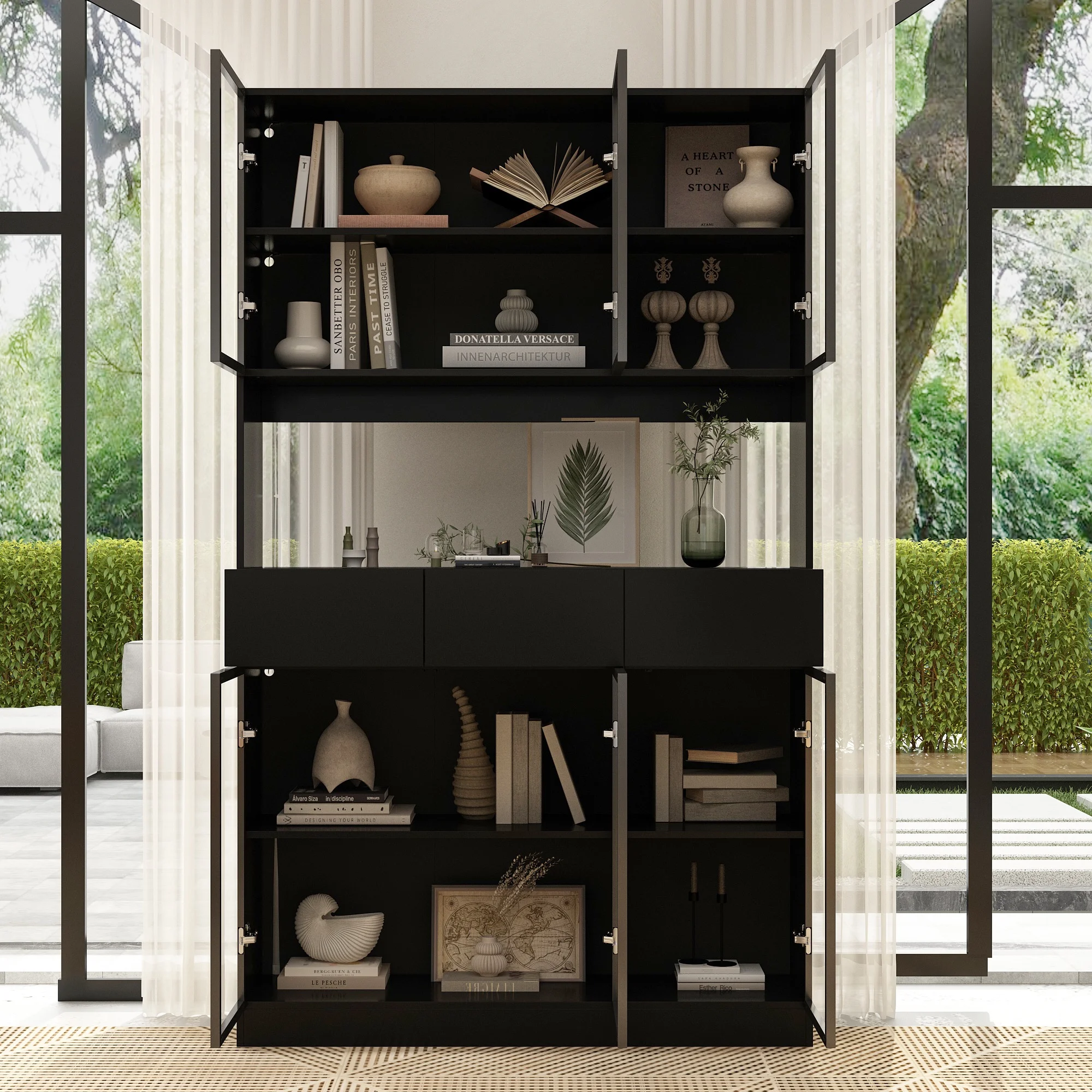 Bookcases Organizer with LED Lights, Heavy Duty Display Cabinet with Glass Door for Living Room, 31.5" Wide(31.5 in, 5-Tier) - Image 10
