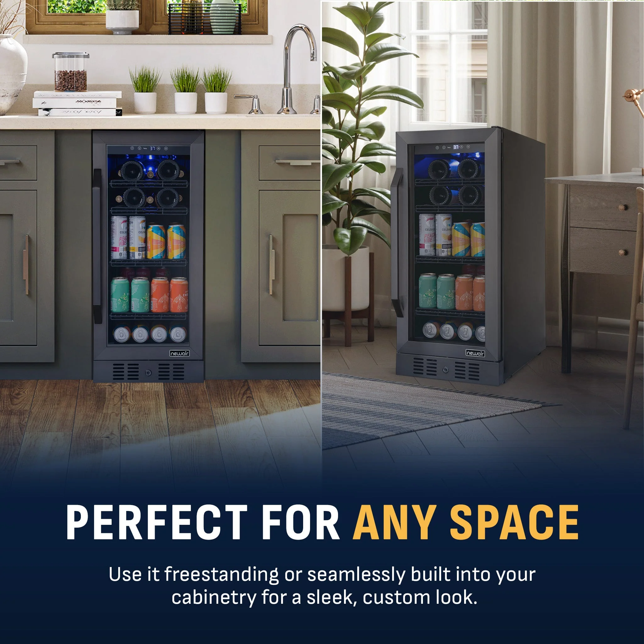 Newair 80-Can, 33-Bottle Built-in Black Beverage Fridge - 15