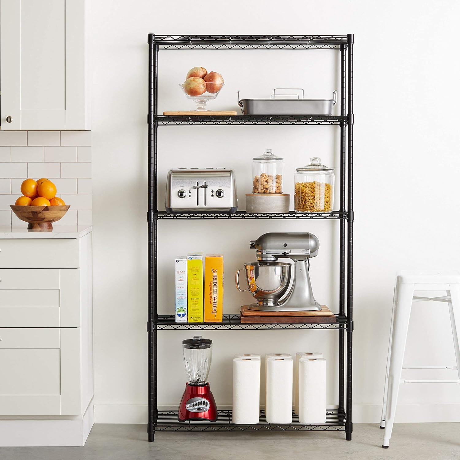 Amazon Basics 5-Shelf Adjustable Heavy Duty Steel Wire Storage Shelves for Garage, Kitchen, Easy Assembly, 36