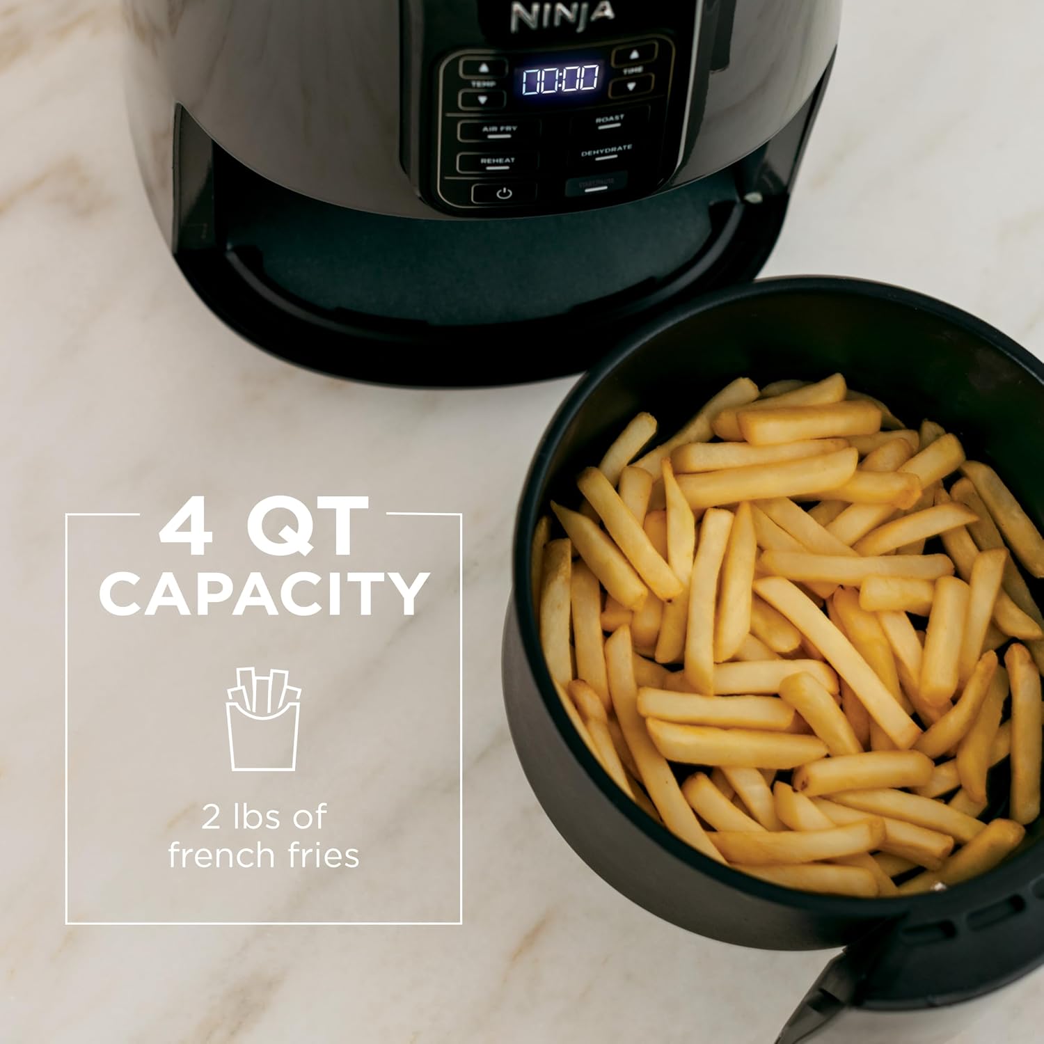 Ninja Air Fryer, 4 Qt Capacity, 4-in-1 Crisp, Roast, Reheat, and Dehydrate, Dishwasher Safe Parts, 105°F-400°F, 1550 Watt, Gray, AF101| Crisps, roasts, reheats, dehydrates, 1550W, High-gloss finish, Fits 2 lbs of fries, Dishwasher-safe