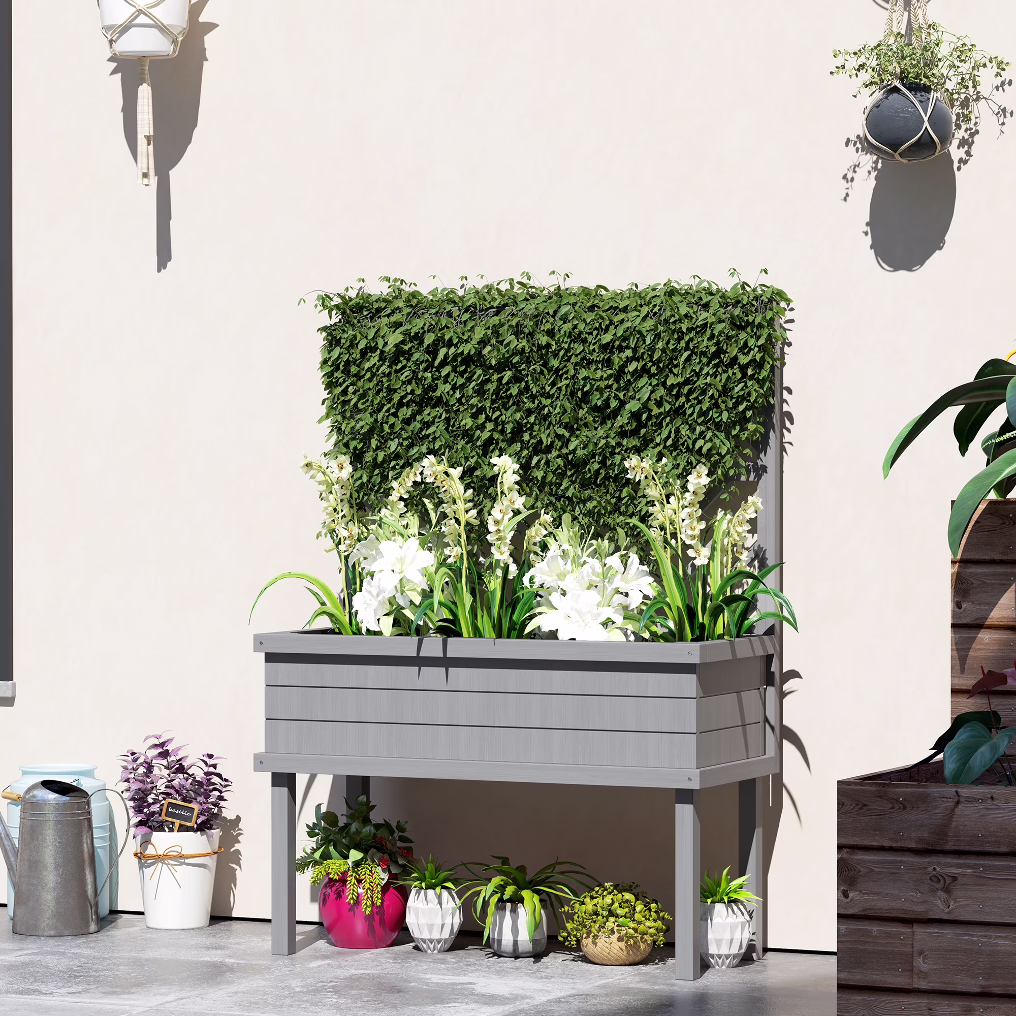GHooa Raised Garden Bed with Trellis for Climbing Plants 41.25 W x 17.75 D x 55 H-Gray