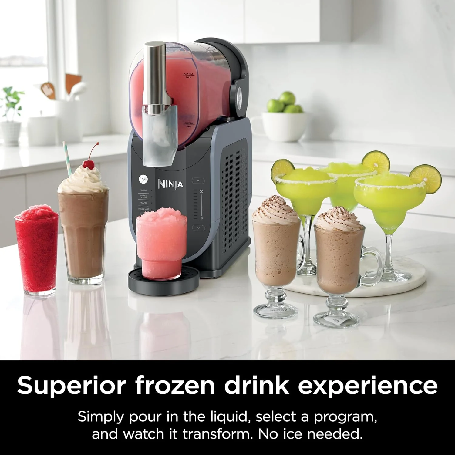 SLUSHi with RapidChill Technology, 88 oz. Frozen Drink & Slushie Machine, 5 Preset Programs, Margaritas, Frapps, and More, Premium Accents, Black, FS301