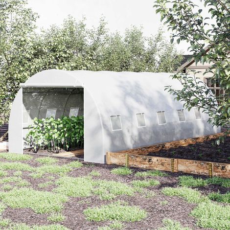 Irovami Serre tunnel de jardin 6 x 3 x 2 m avec porte enroulable, 12 fenêtres, bâche en PE 140 g/m² et structure métallique galvanisée, blanche, idéale pour la culture de légumes. — vue 4