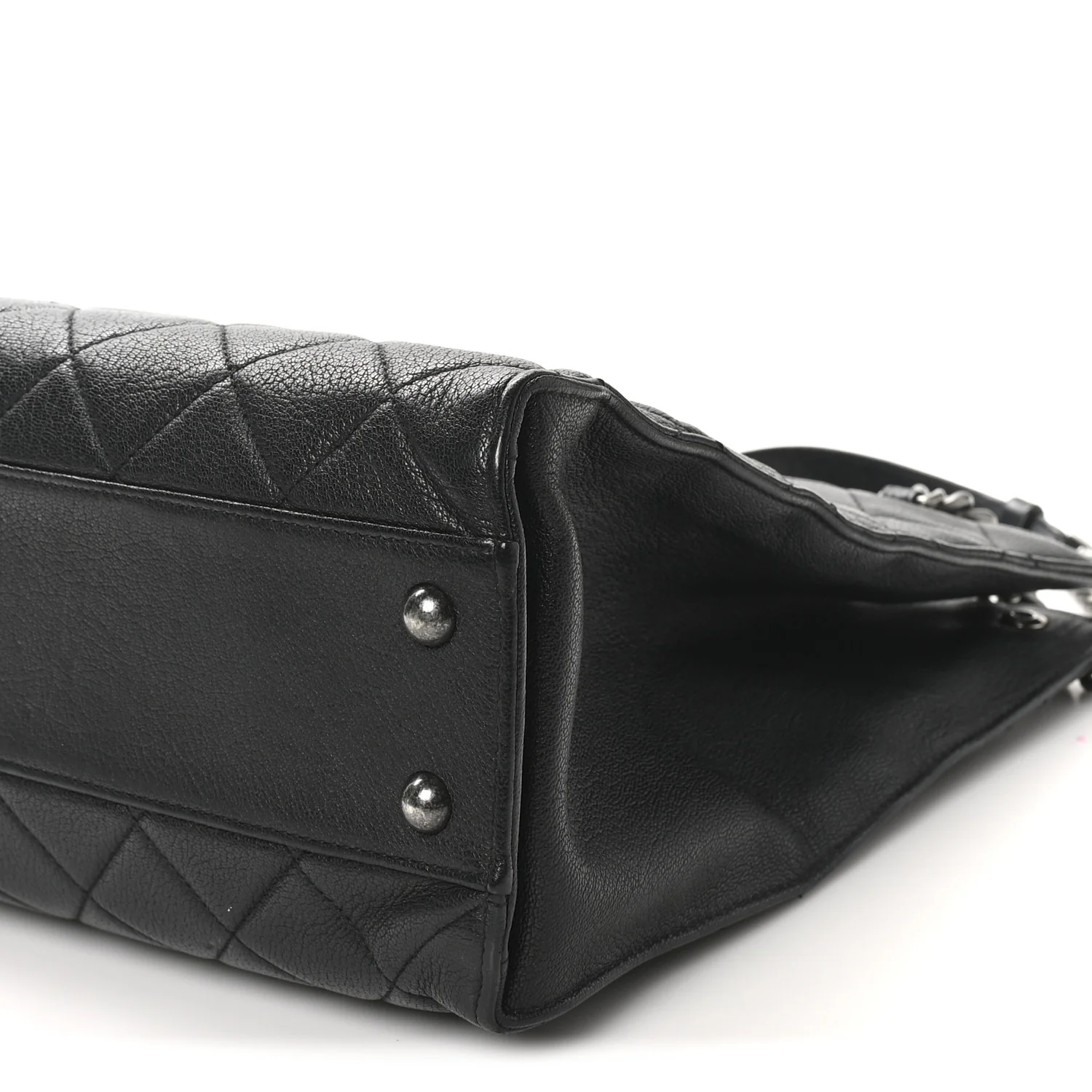 Goatskin Quilted Small Perfect Edge Shopping Tote Black