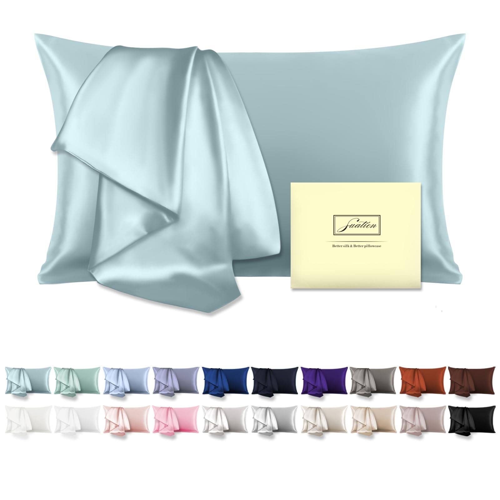 Suatien Mulberry Silk Pillowcase for Hair and Skin Standard Size 20
