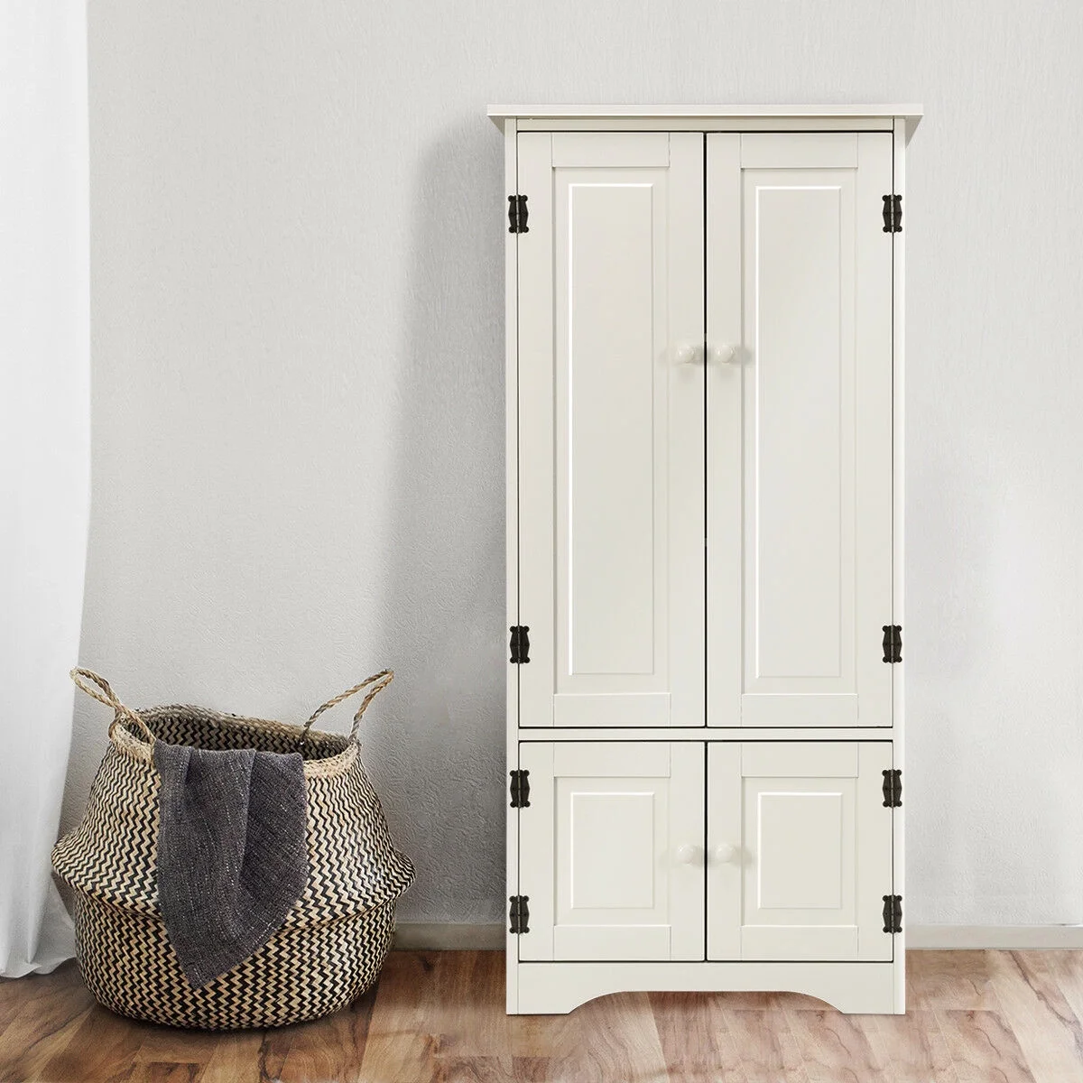Accent Storage Cabinet Adjustable Shelves Antique 2 Door Floor Cabinet Cream White(Cream White) - Image 9