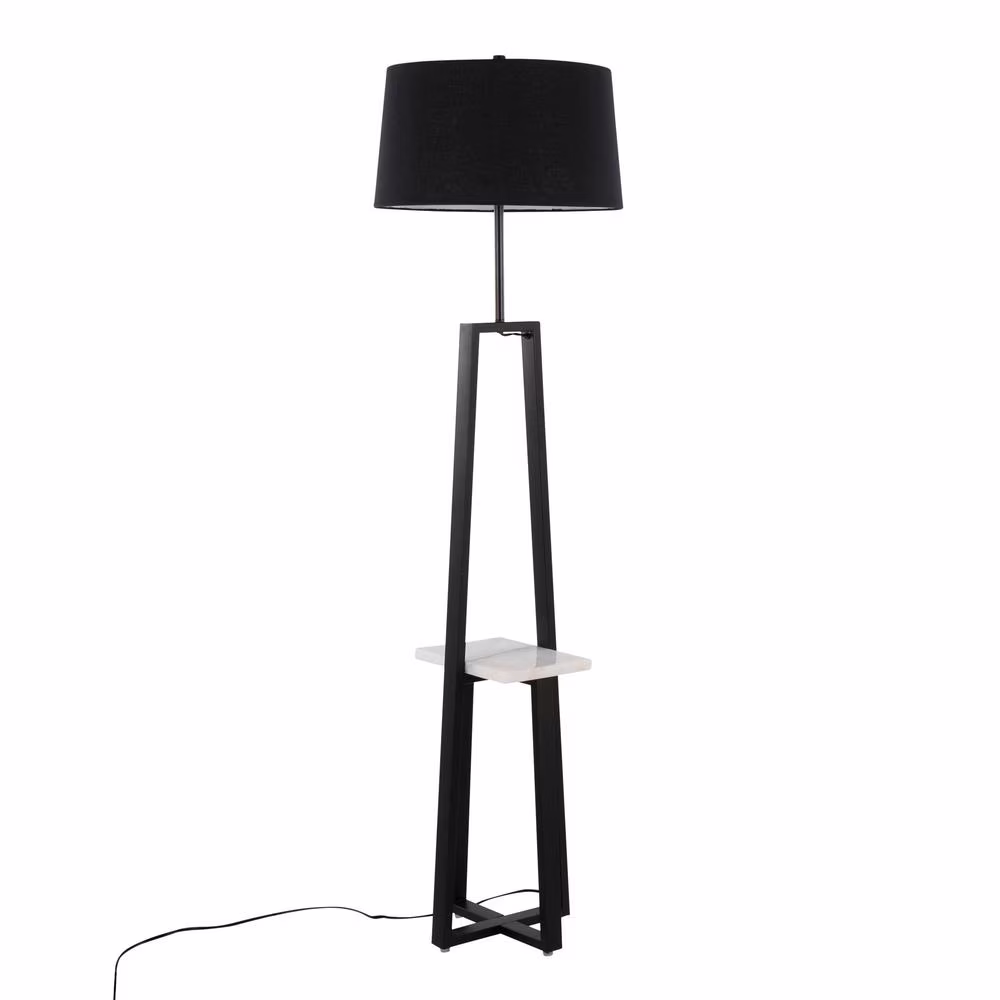 White Marble, Black Metal, Black Linen Cosmo Shelf Floor Lamp(19 x 19 x 68)