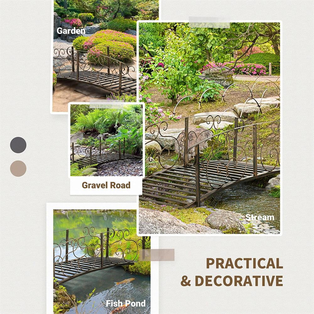 Garden Bridge, Garden Ornament Bridge,Metal Arch Backyard Garden Bridge, Safety Siderails, Arc Footbridge, Bronze - Image 5