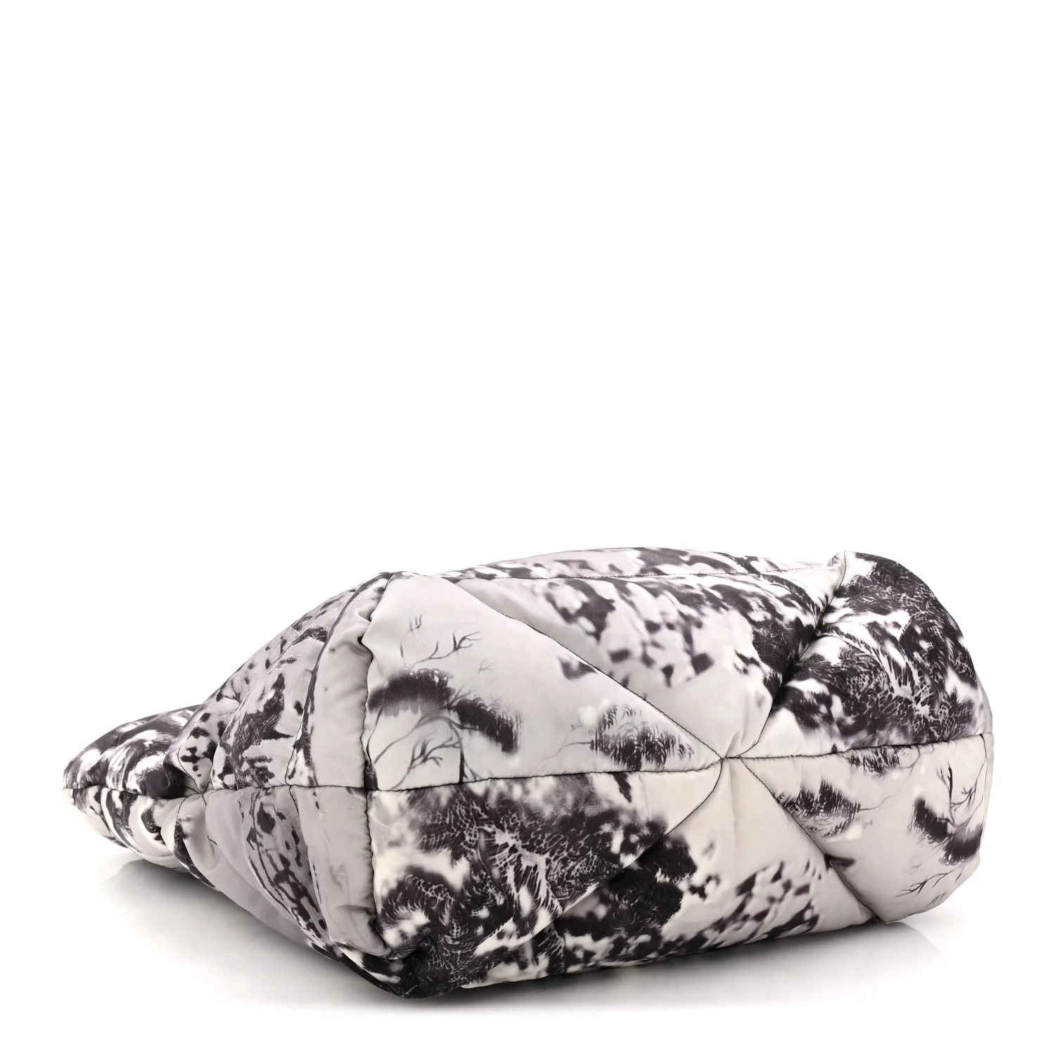 Re-Nylon Padded Printed Medium Tote Bag Black White