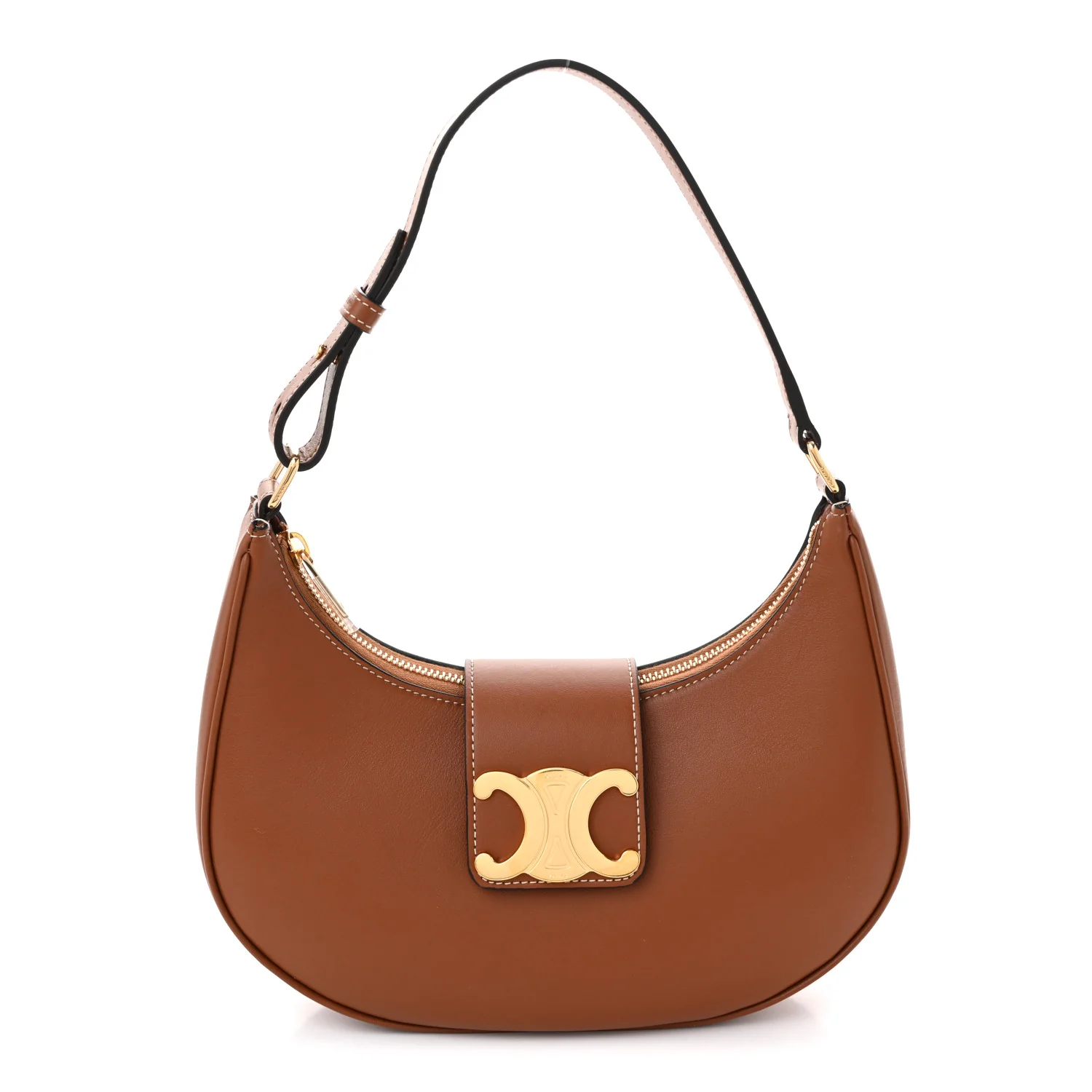 Smooth Calfskin Medium Strap Ava Triomphe Shoulder Bag Tan