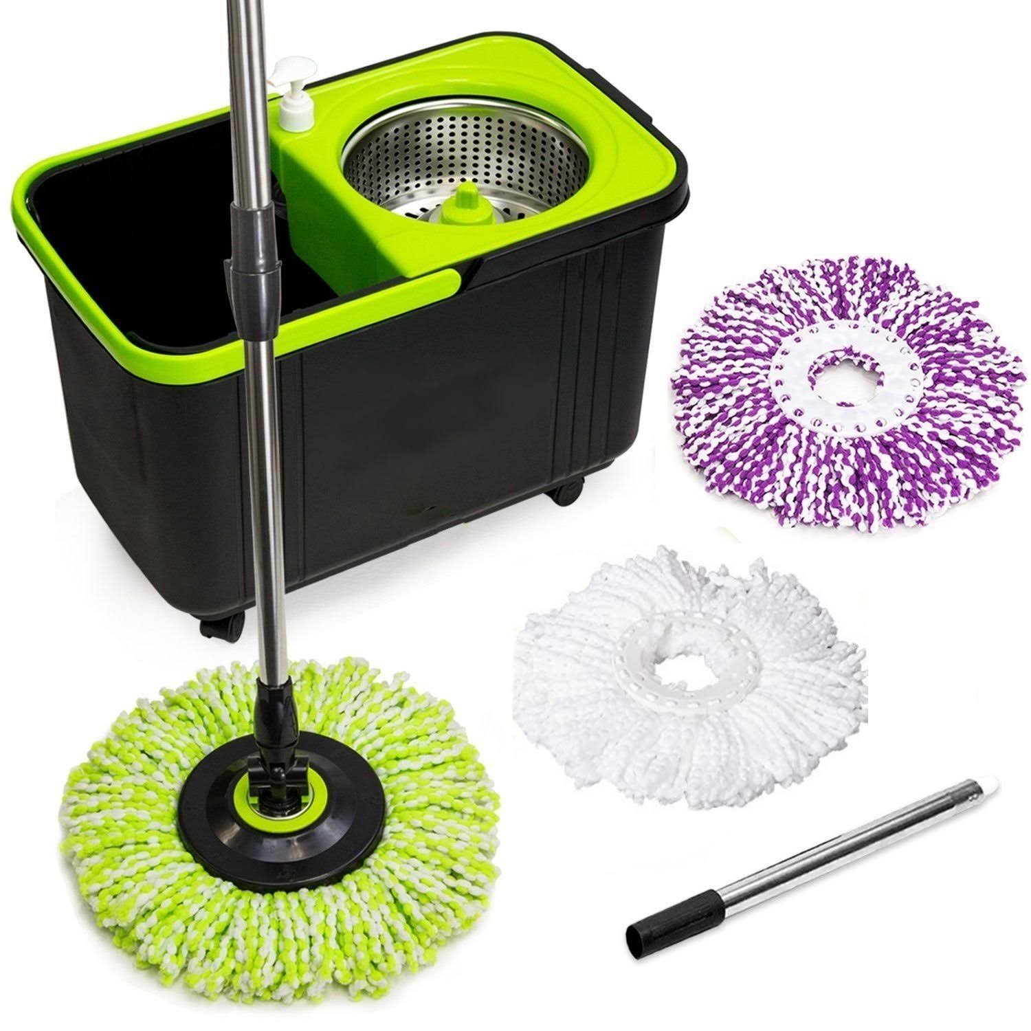 Simpli-Magic 79117 Spin Mop Cleaning Kit with Refills Mop & Refills Black/Green