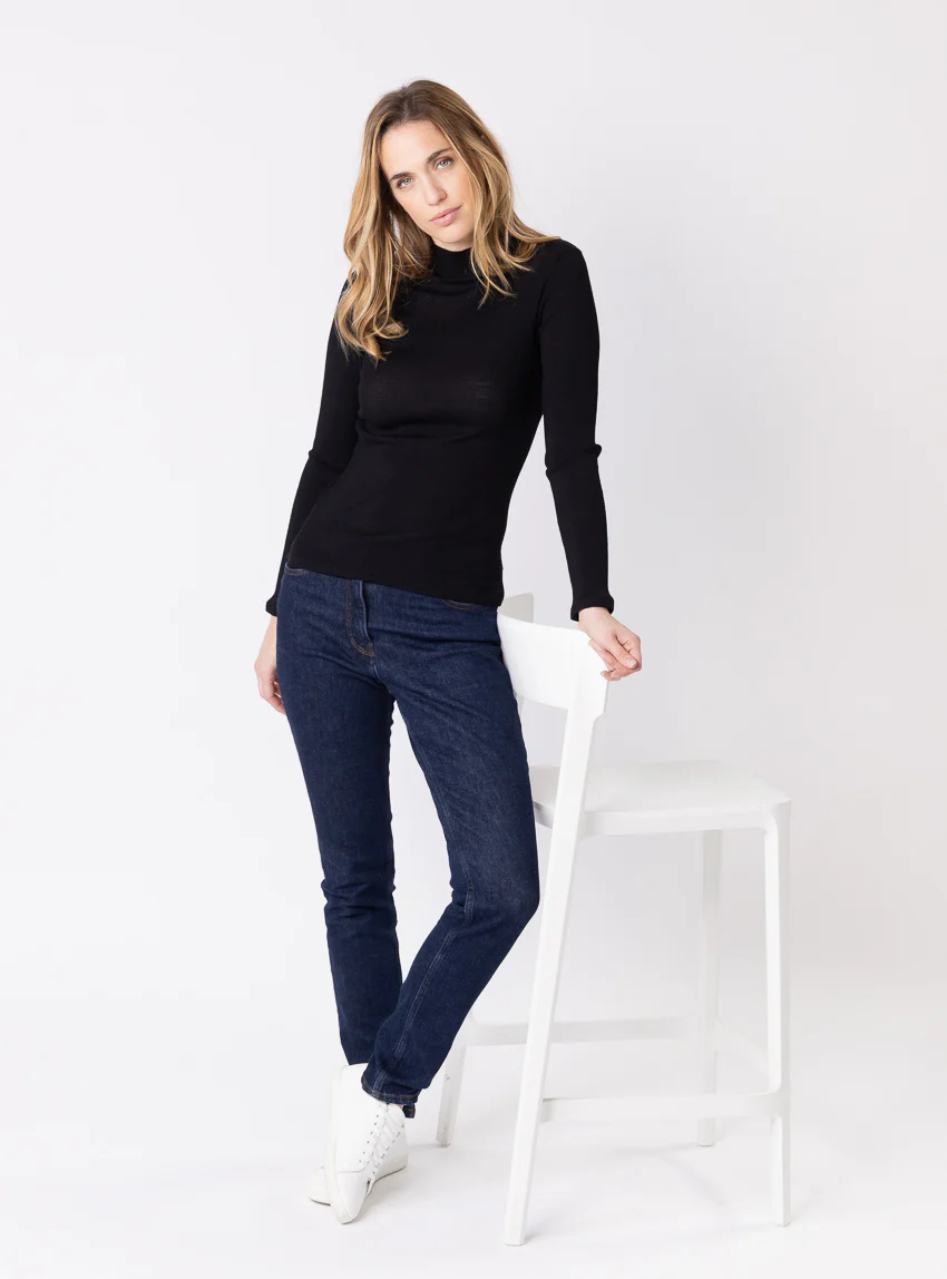Pull chaussette femme col montant noir