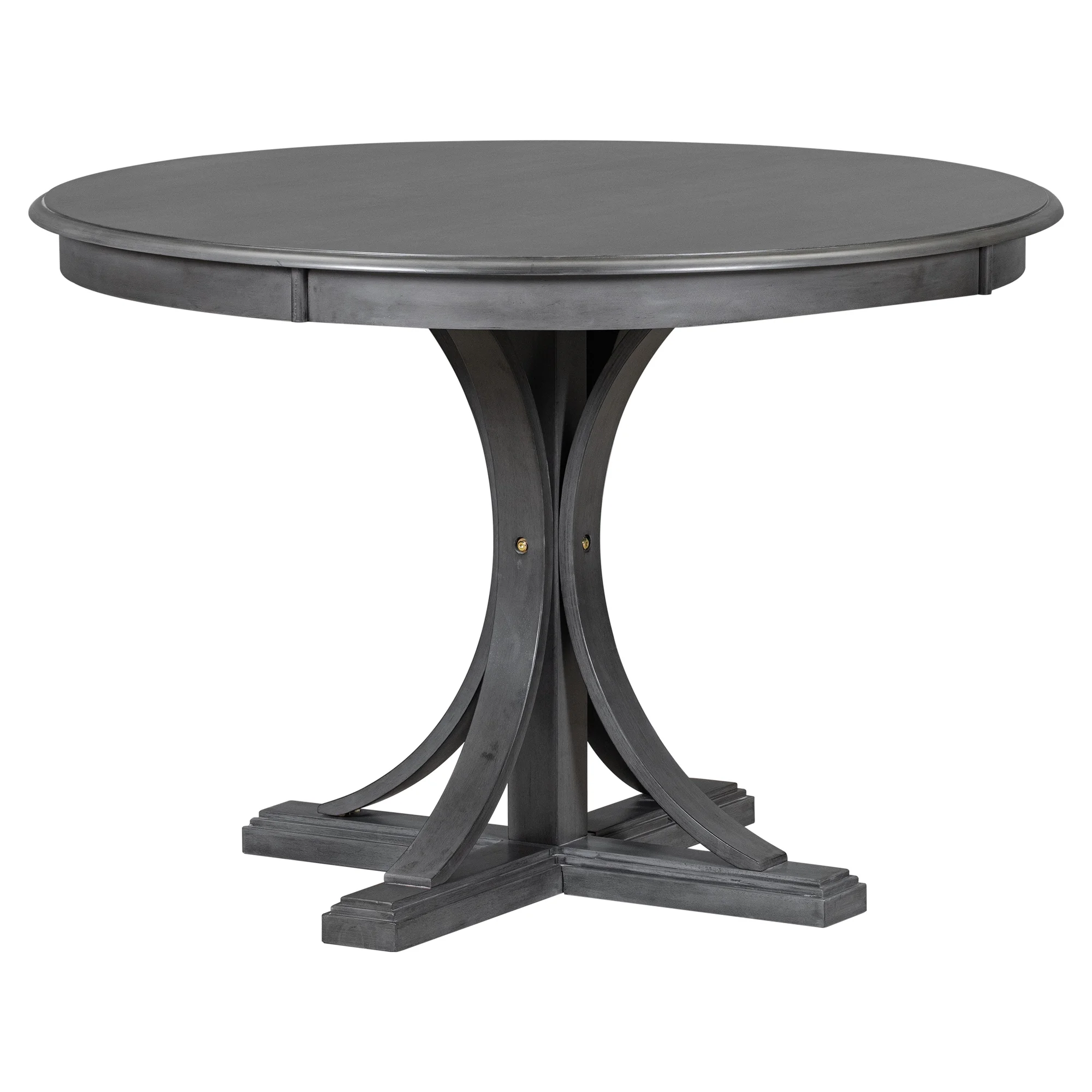 5 Piece Retro Round Dining Table Set with 4 Upholstered Chairs, Wood Dining Table with Curved Trestle Style Legs(Gray) - Image 2
