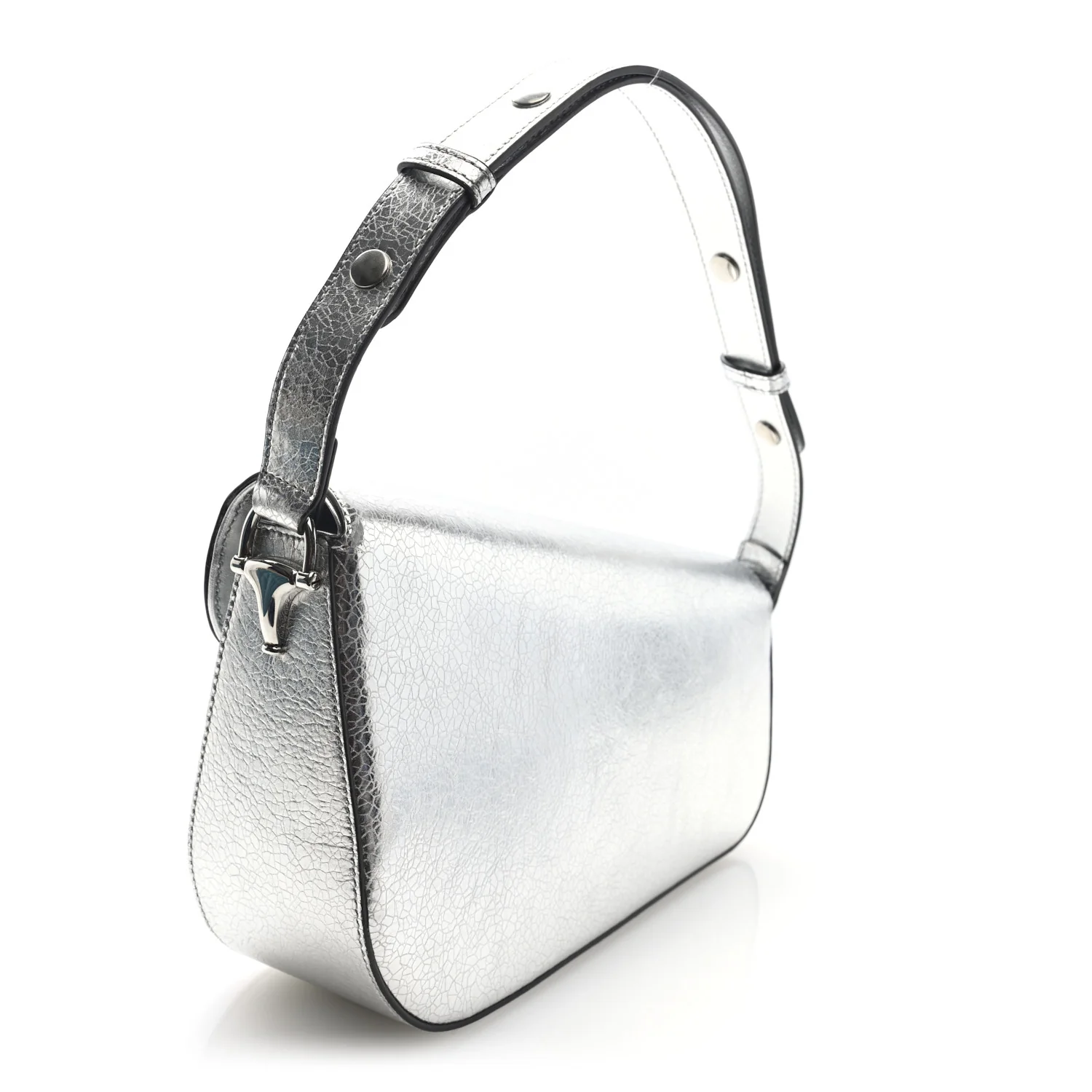 Metallic Demetra Small Horsebit 1955 Asymmetric Shoulder Bag Silver