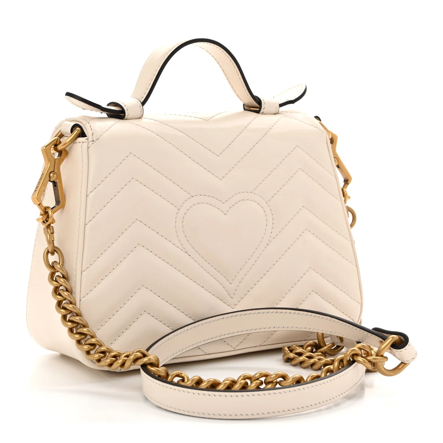 Calfskin Matelasse Mini GG Marmont Top Handle Shoulder Bag White