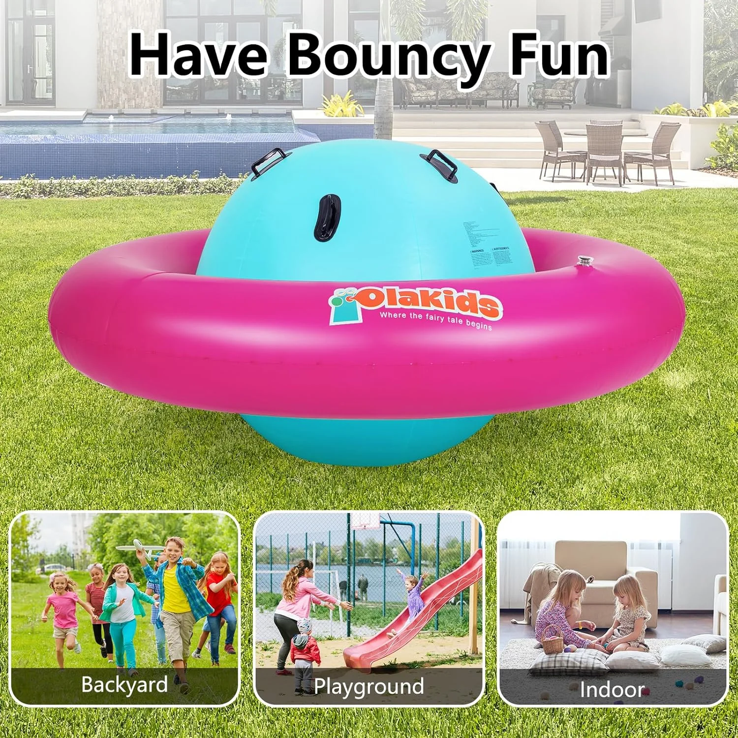 8FT Inflatable Dome Rocker Bouncer, Outdoor Kids Giant Roll and Play Seesaw Rocker with 6 Secure Handles, Max Weight 250 LBS, Toddlers Climbing Toy Backyard Play Center Equipment(Pink+Blue) - Image 10
