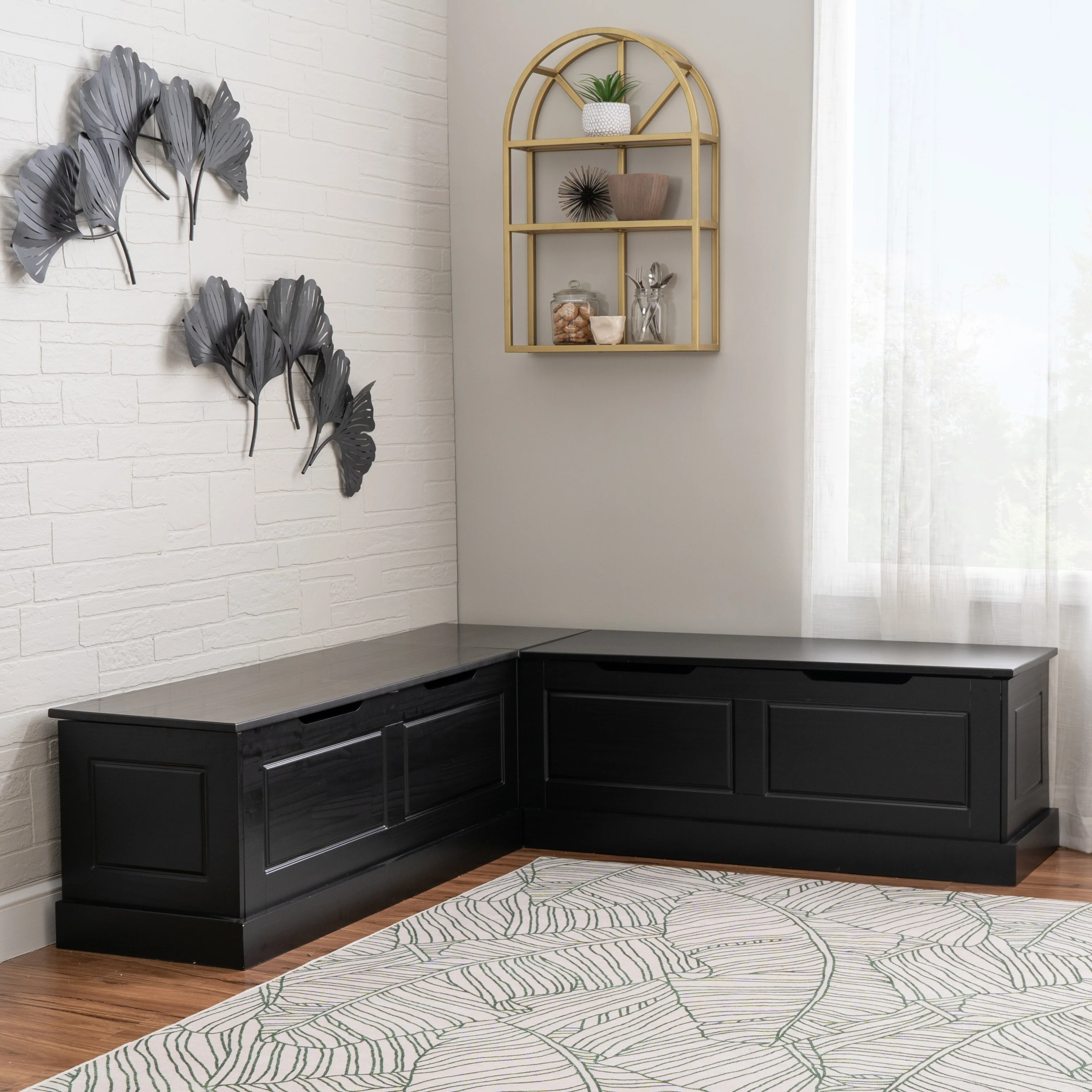 Nook Bench Collection L-Shaped Wood Farmhouse Breakfast Bench with Hidden Storage, White(White) - Image 8