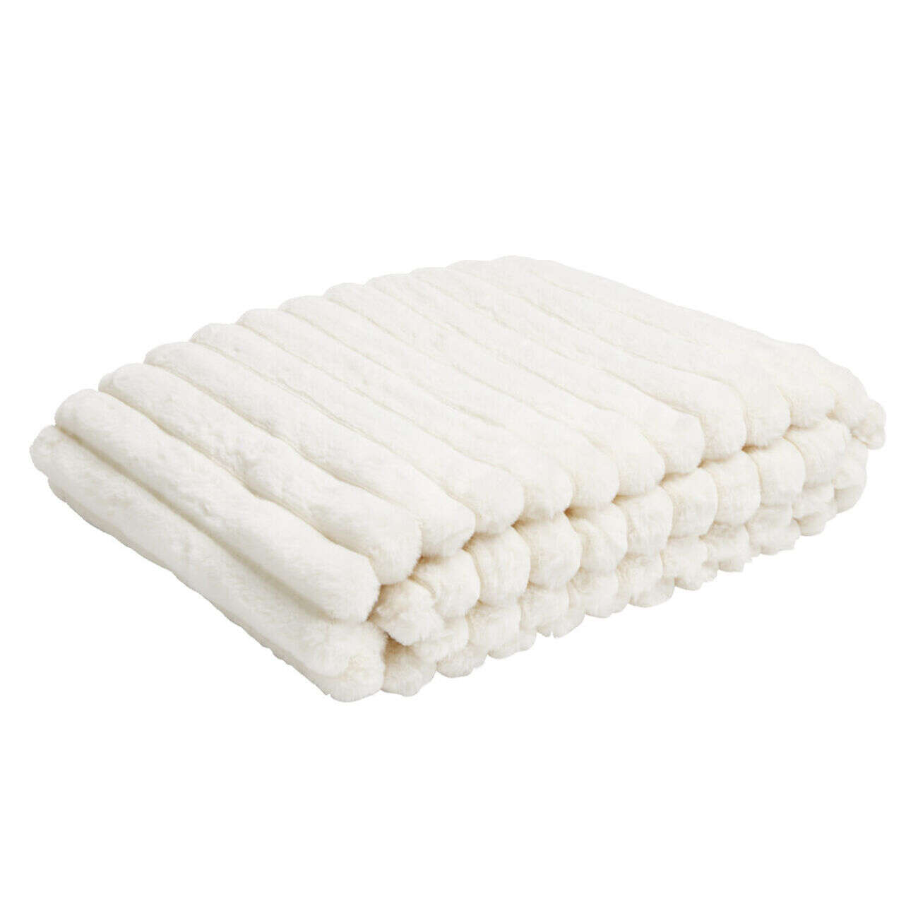 Plaid flanelle stries en relief beige 130x160cm