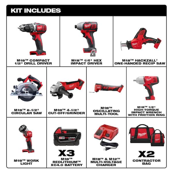 M18 18V Lithium Ion Cordless Combo Kit (8 Tool) with SHOCKWAVE Bit Set (50 Piece) Image 2