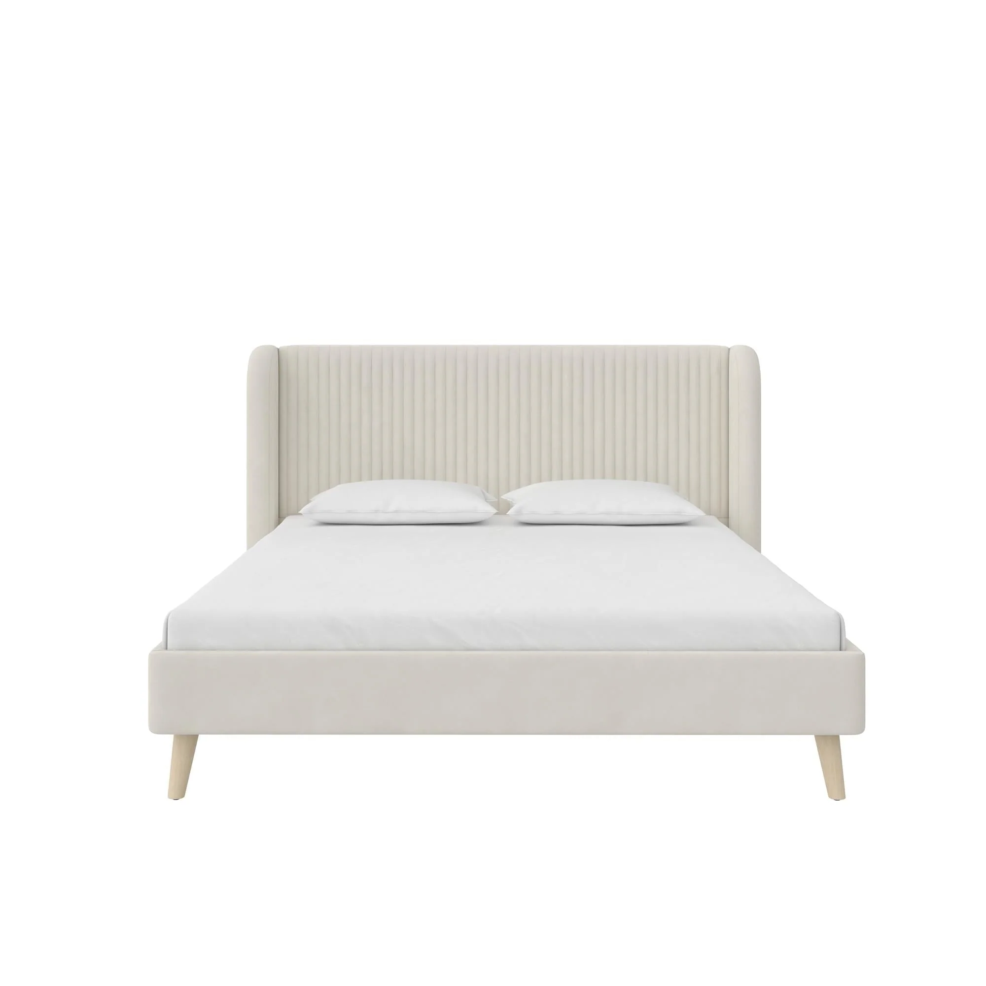 Novogratz Holly Upholstered Wingback Bed, Queen, Ivory Velvet(Queen/Ivory)