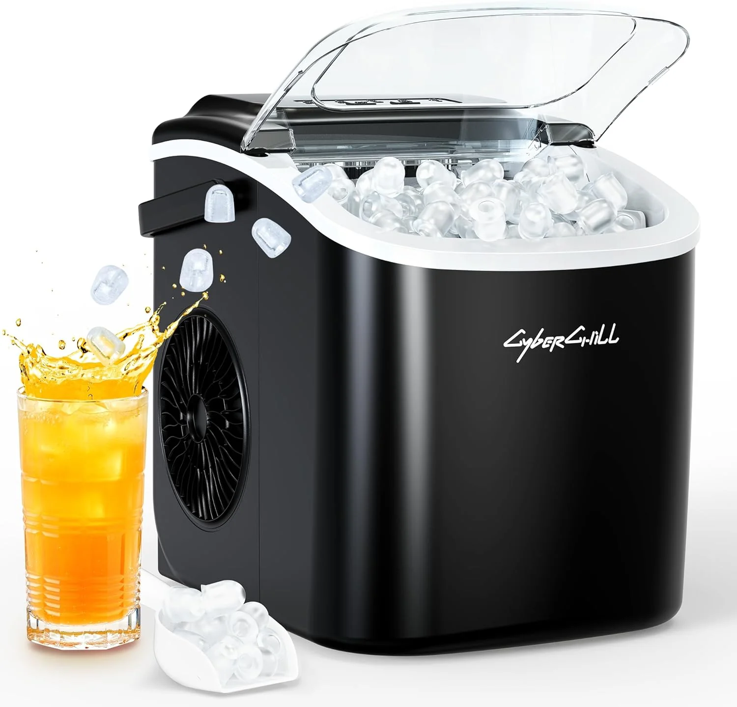 Machine à glaçons CyberChill Nugget, 20 kg par jour, production de glaçons Pebble Sonic, réservoir d'eau amovible autonettoyant, fenêtre transparente, idéale pour la maison, la cuisine ou le bureau.