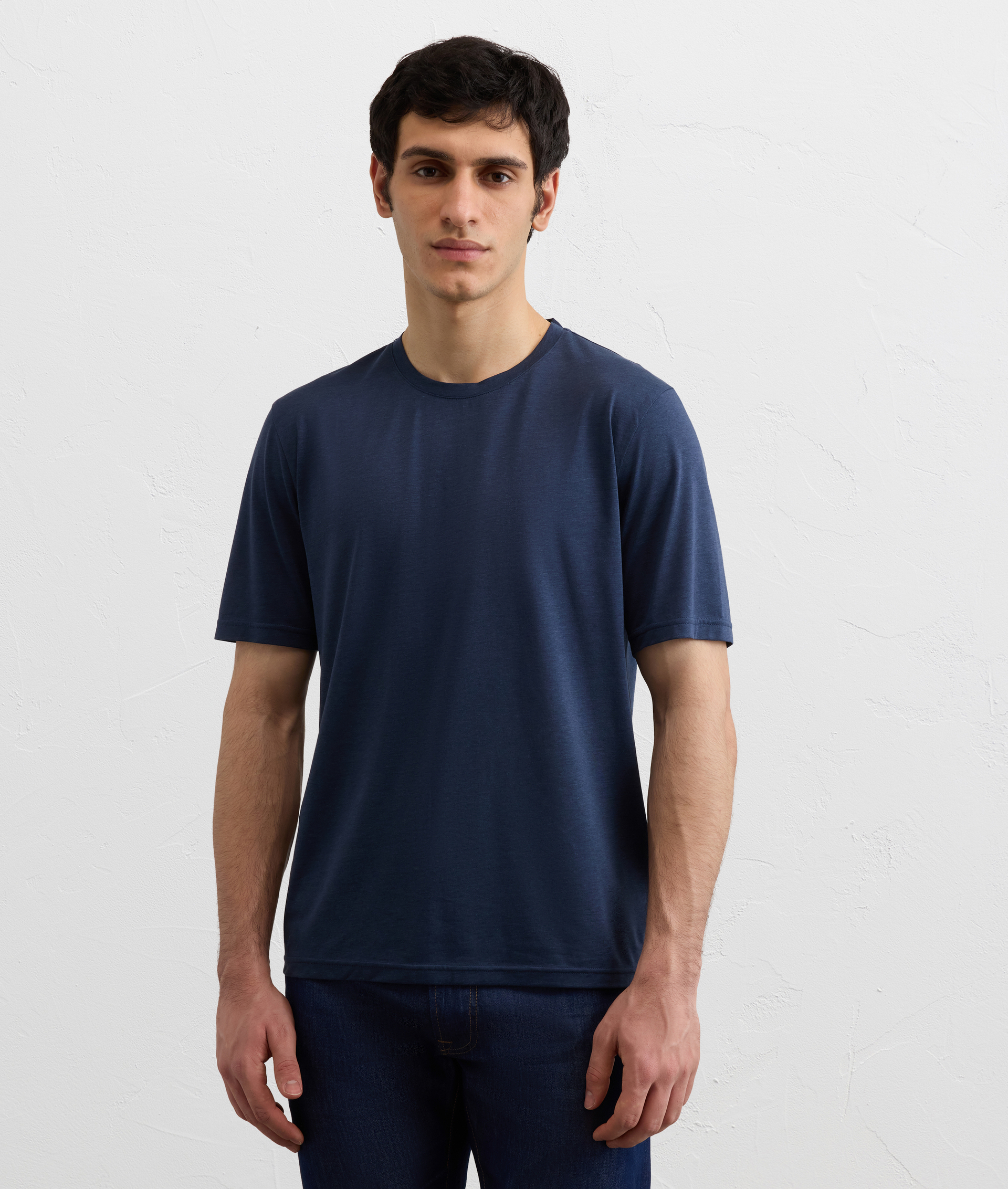 NAVY BLUE LIGHTWEIGHT COTTON AND LYOCELL JERSEY T SHIRT