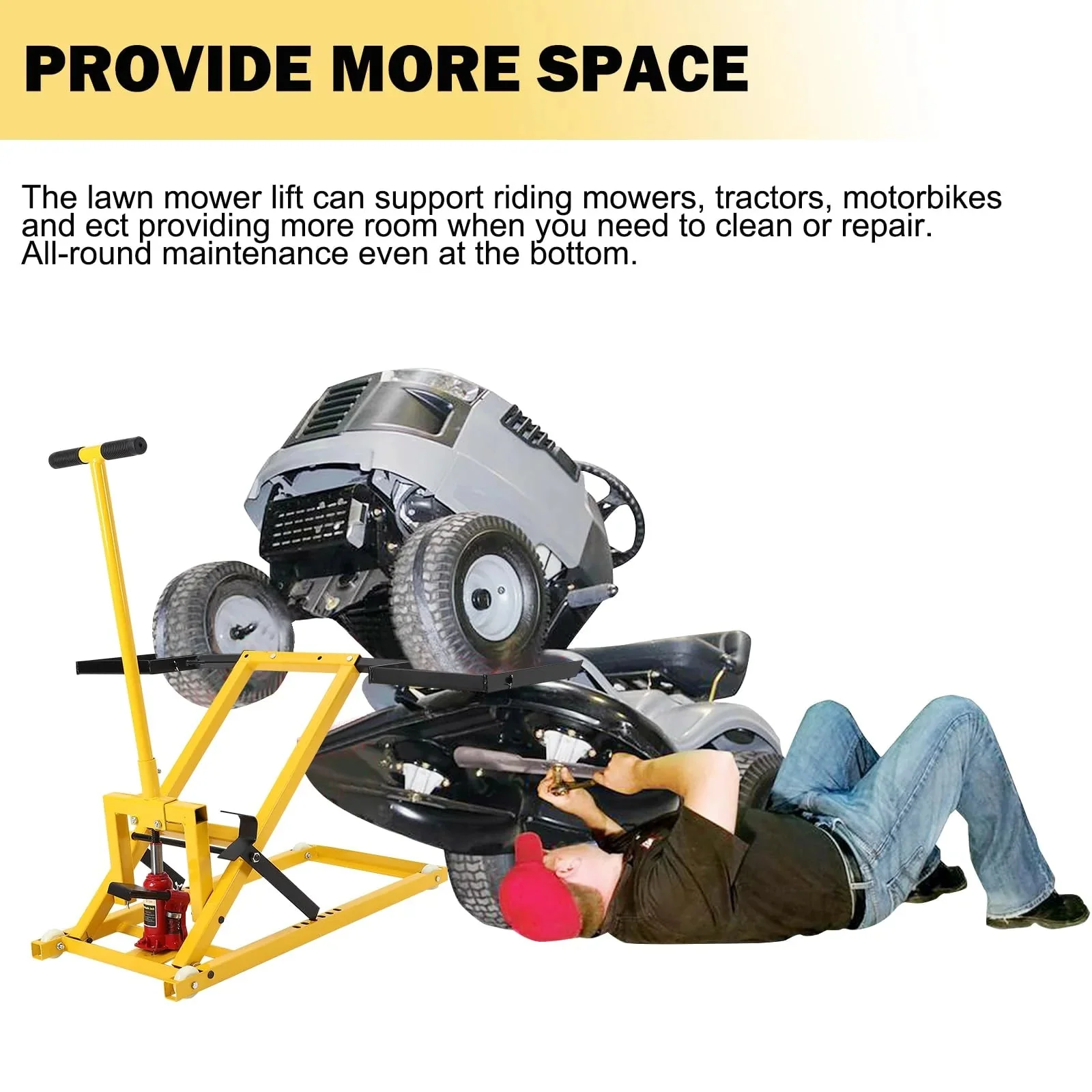 Lawn Mower Lift with Hydraulic Jack, 26 Inches Lawn Mower Lift, Welded Solid Steel Construction, Weight Capacity 500 lbs, for Riding Lawn…